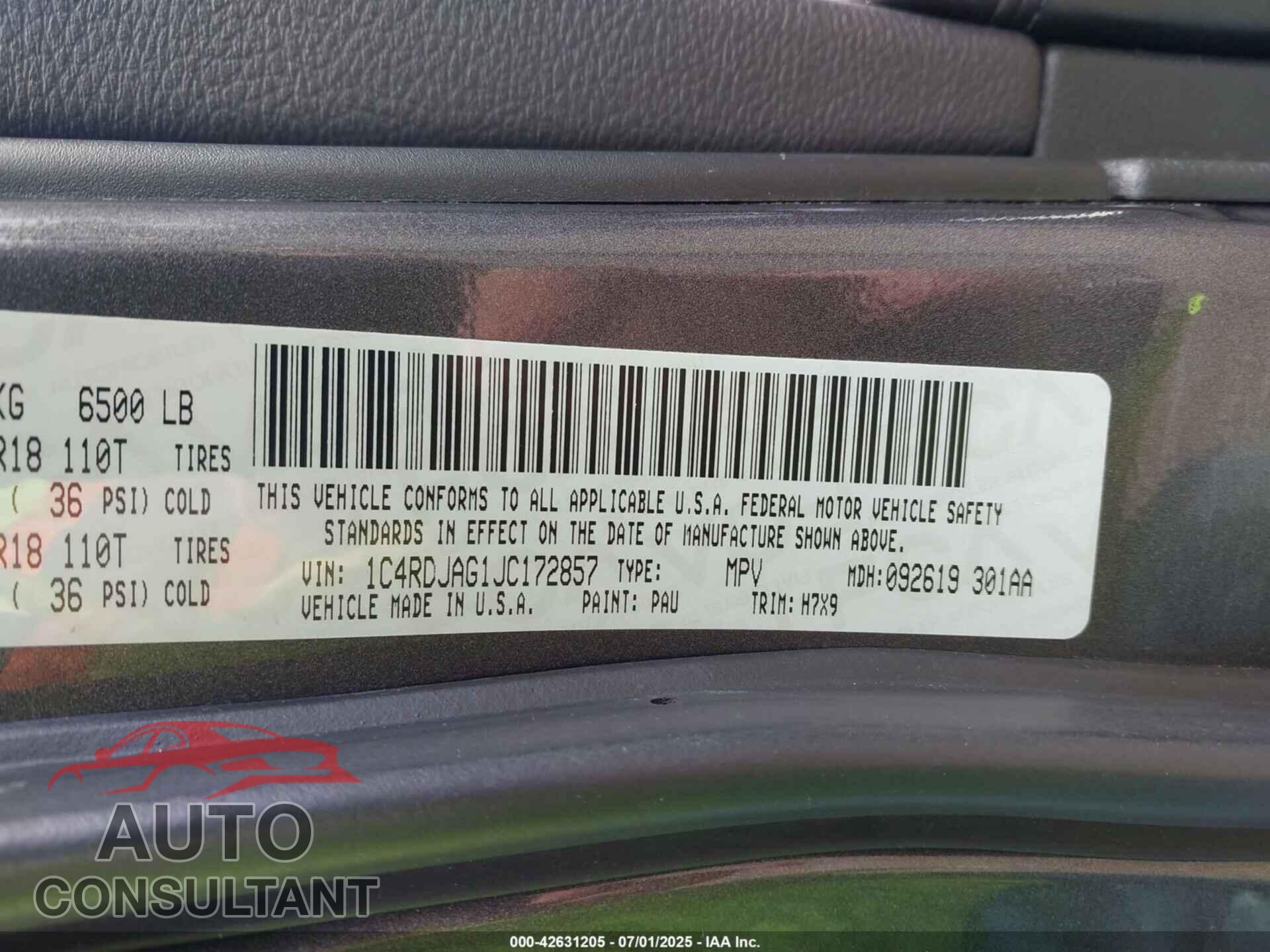 DODGE DURANGO 2018 - 1C4RDJAG1JC172857