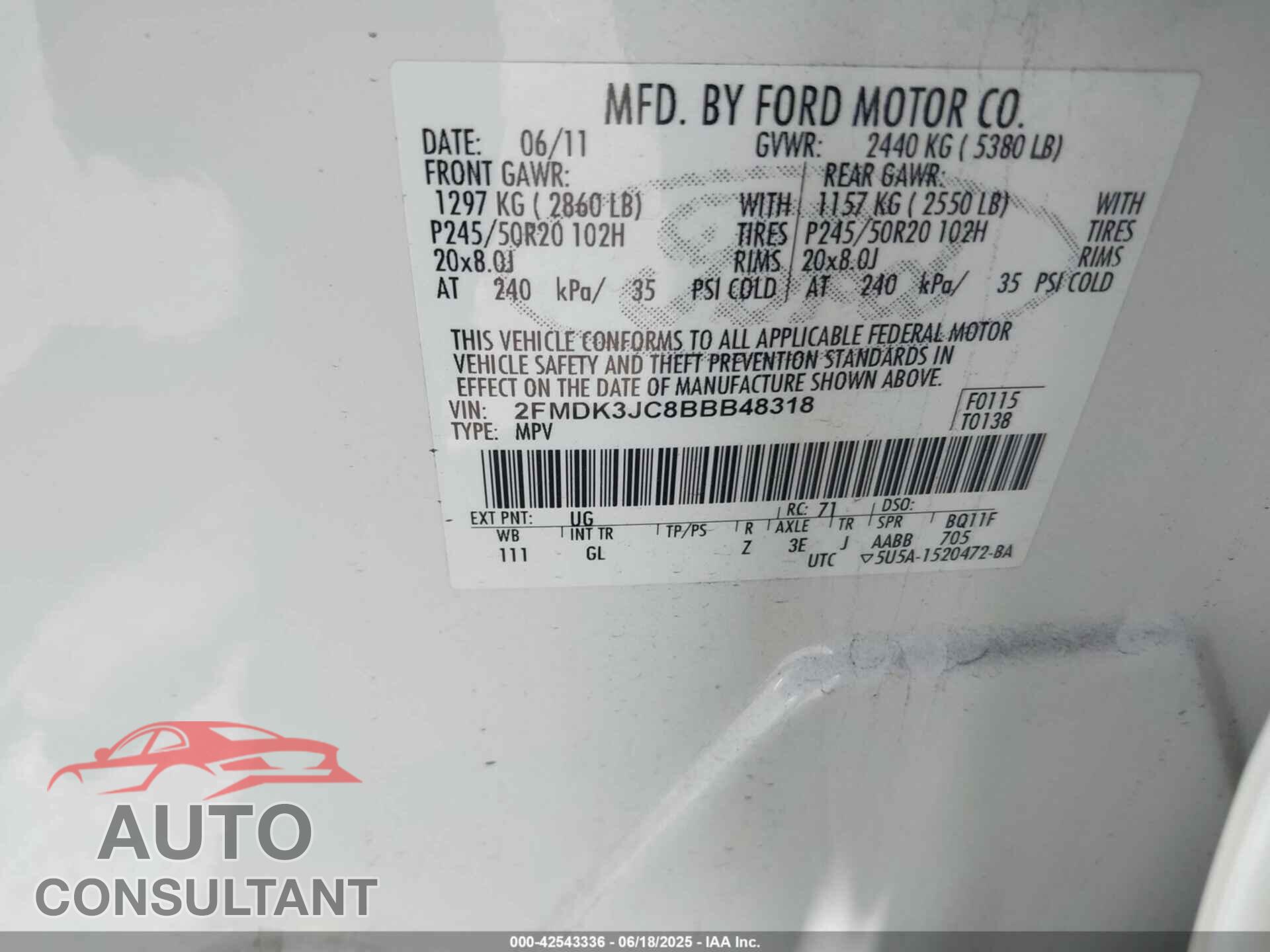 FORD EDGE 2011 - 2FMDK3JC8BBB48318