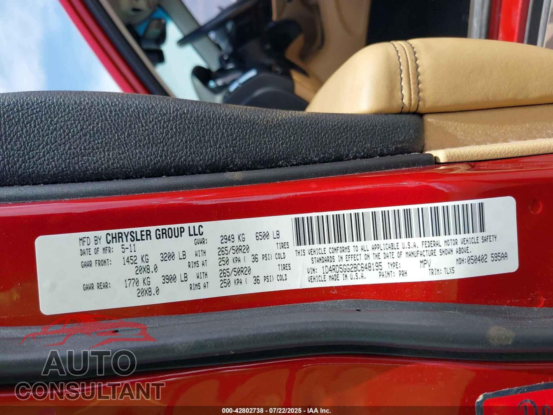 DODGE DURANGO 2011 - 1D4RD5GG2BC648195