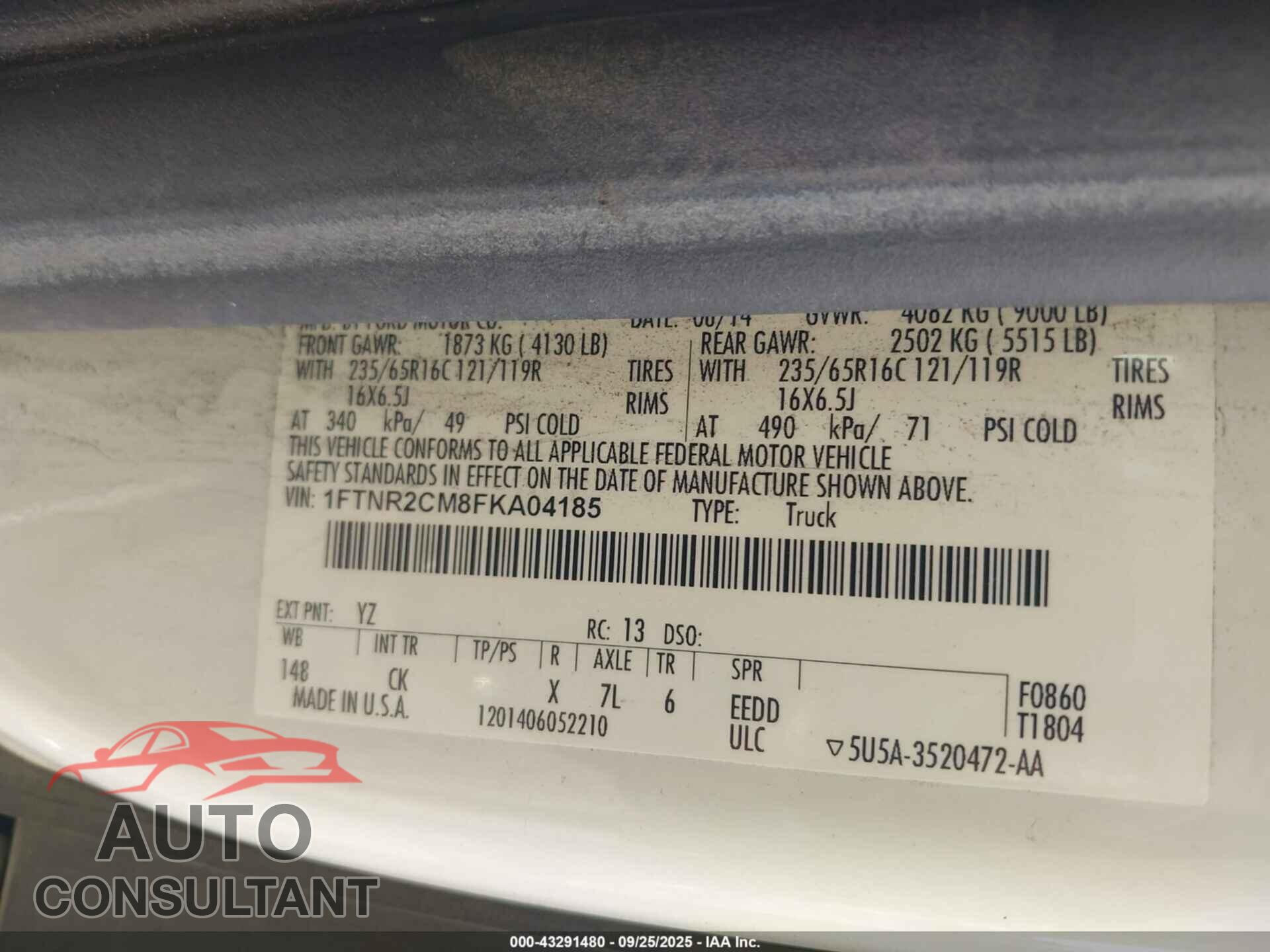 FORD TRANSIT-250 2015 - 1FTNR2CM8FKA04185