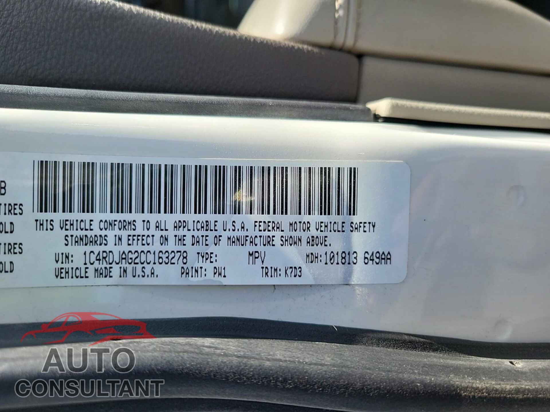 DODGE DURANGO 2012 - 1C4RDJAG2CC163278