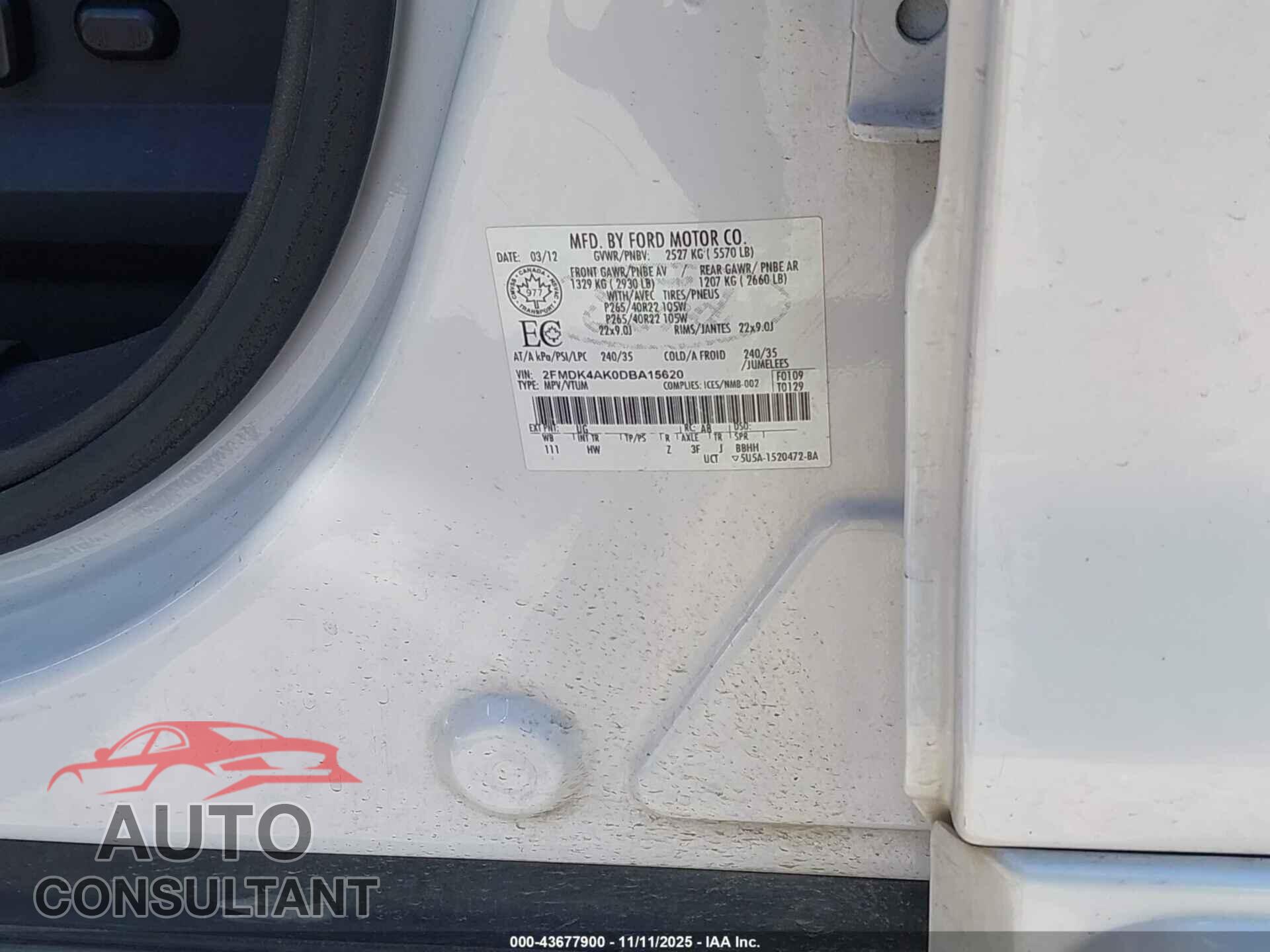 FORD EDGE 2013 - 2FMDK4AK0DBA15620