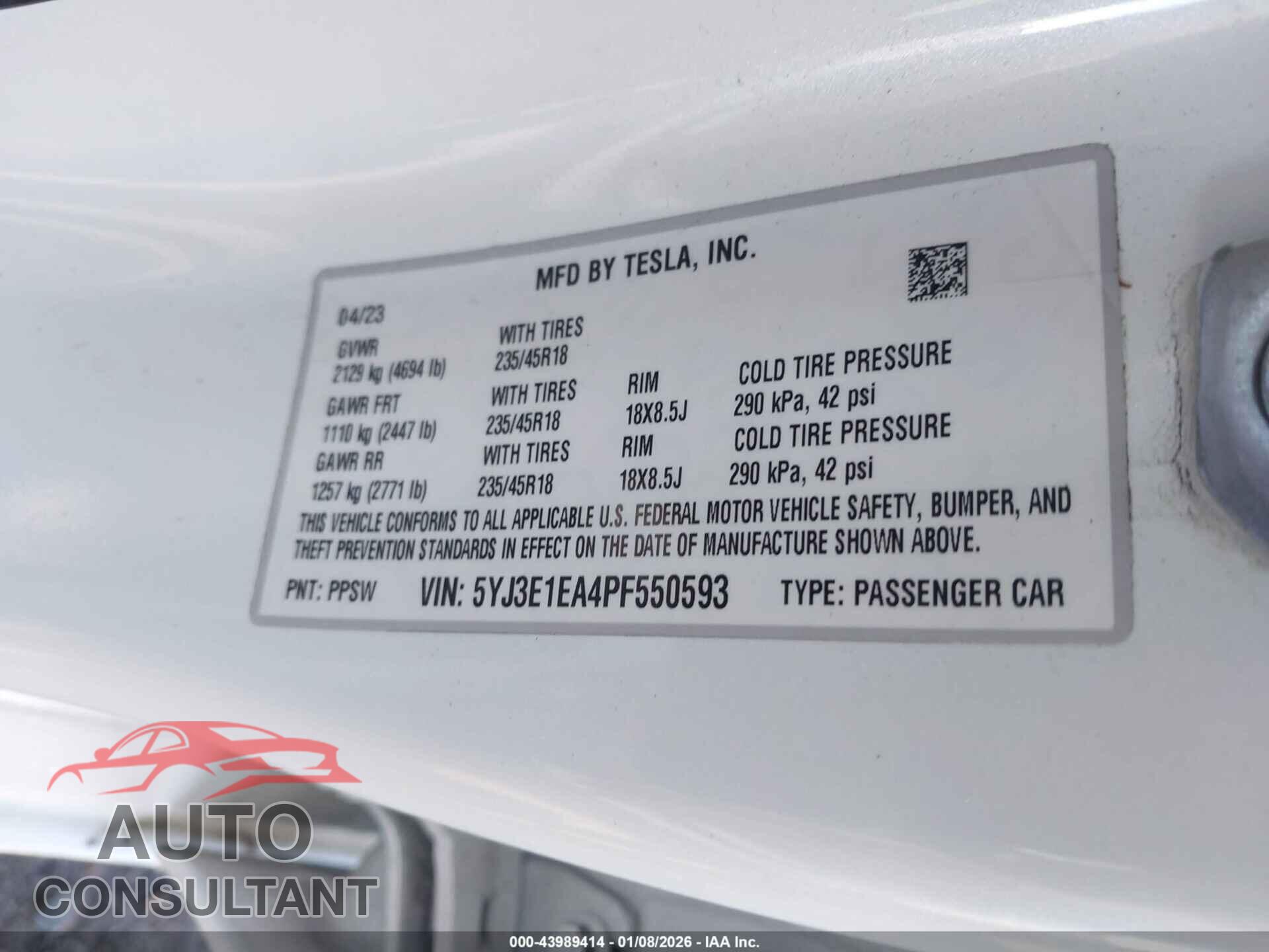 TESLA MODEL 3 2023 - 5YJ3E1EA4PF550593