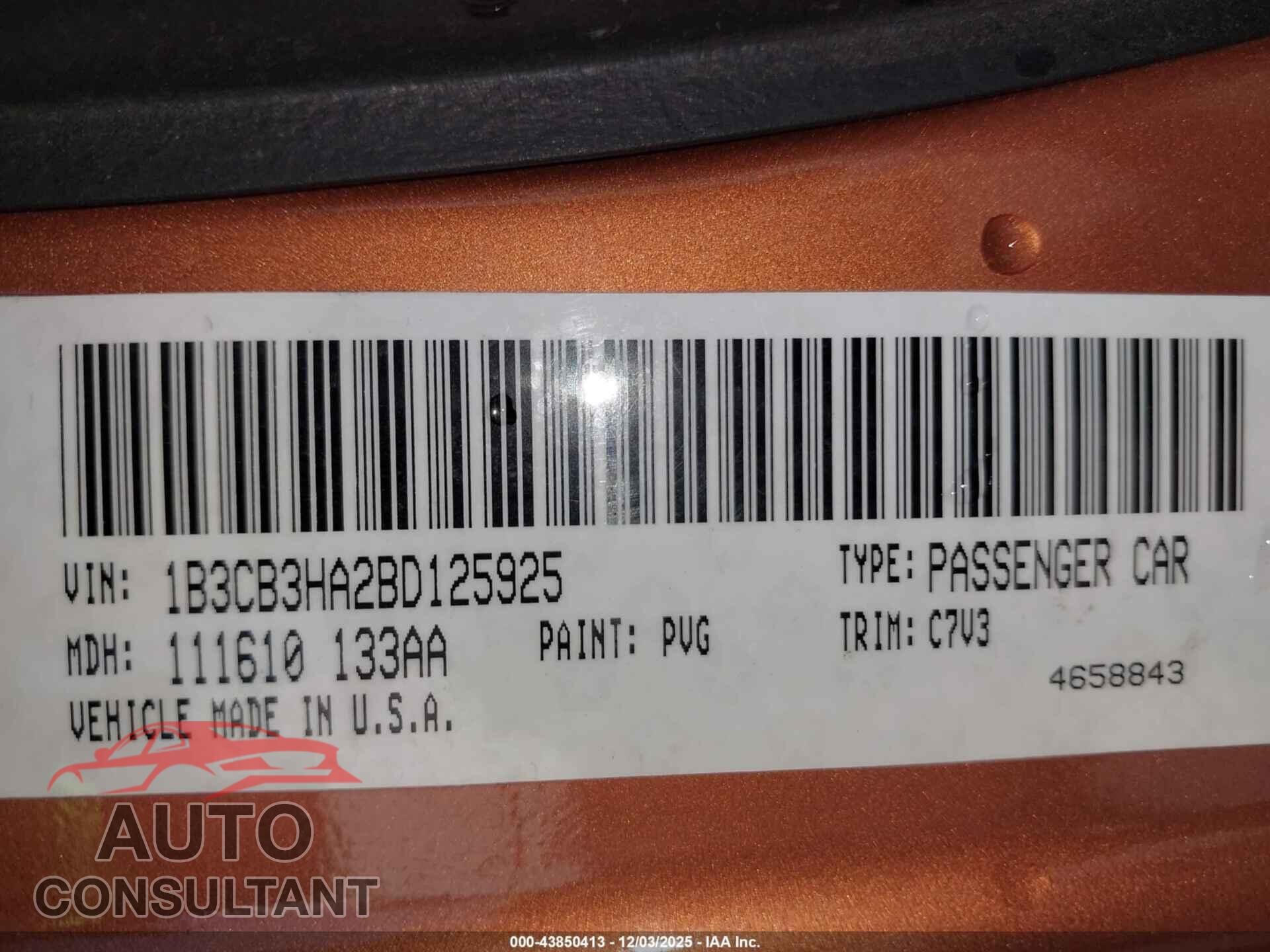 DODGE CALIBER 2011 - 1B3CB3HA2BD125925