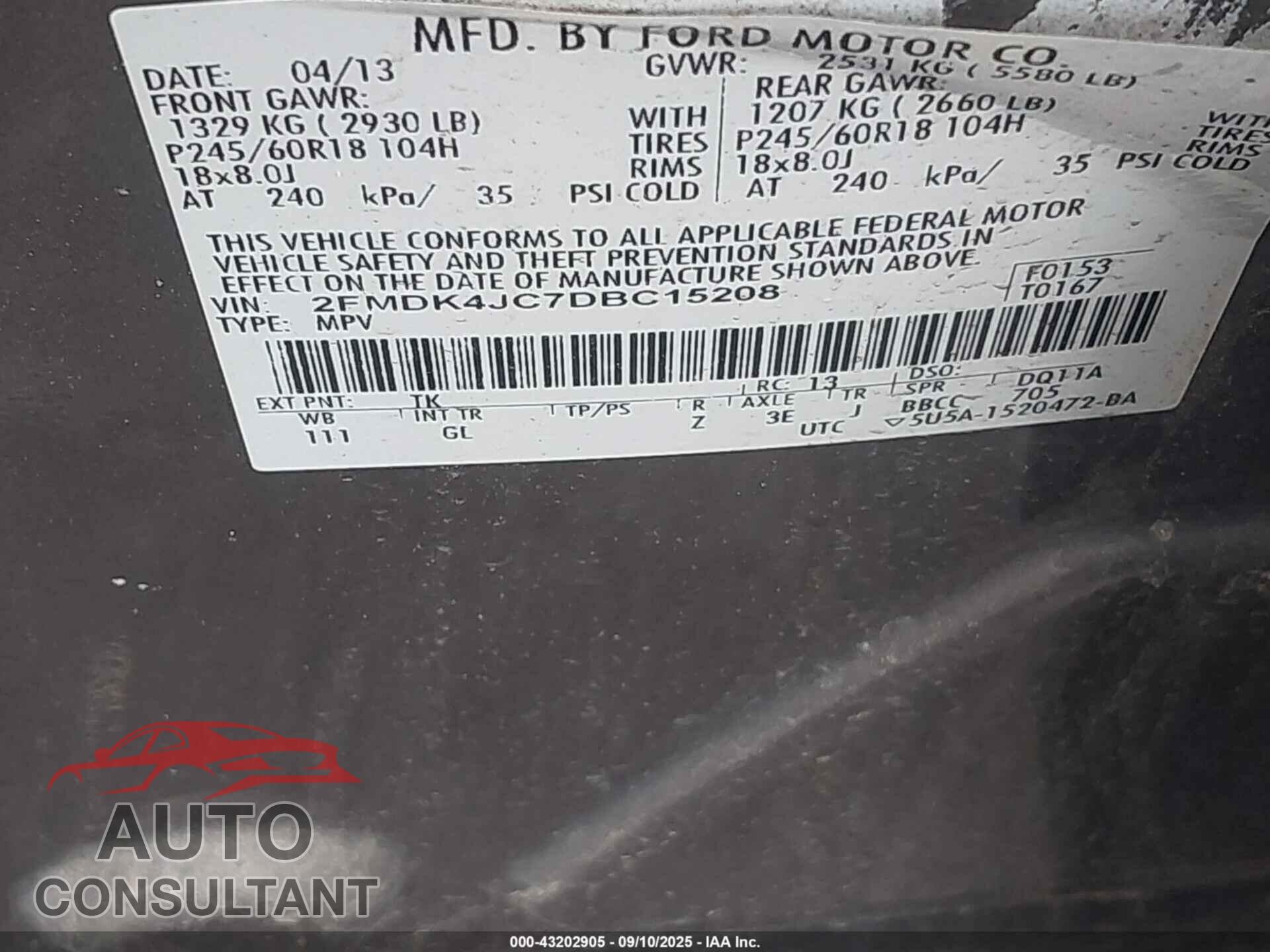FORD EDGE 2013 - 2FMDK4JC7DBC15208
