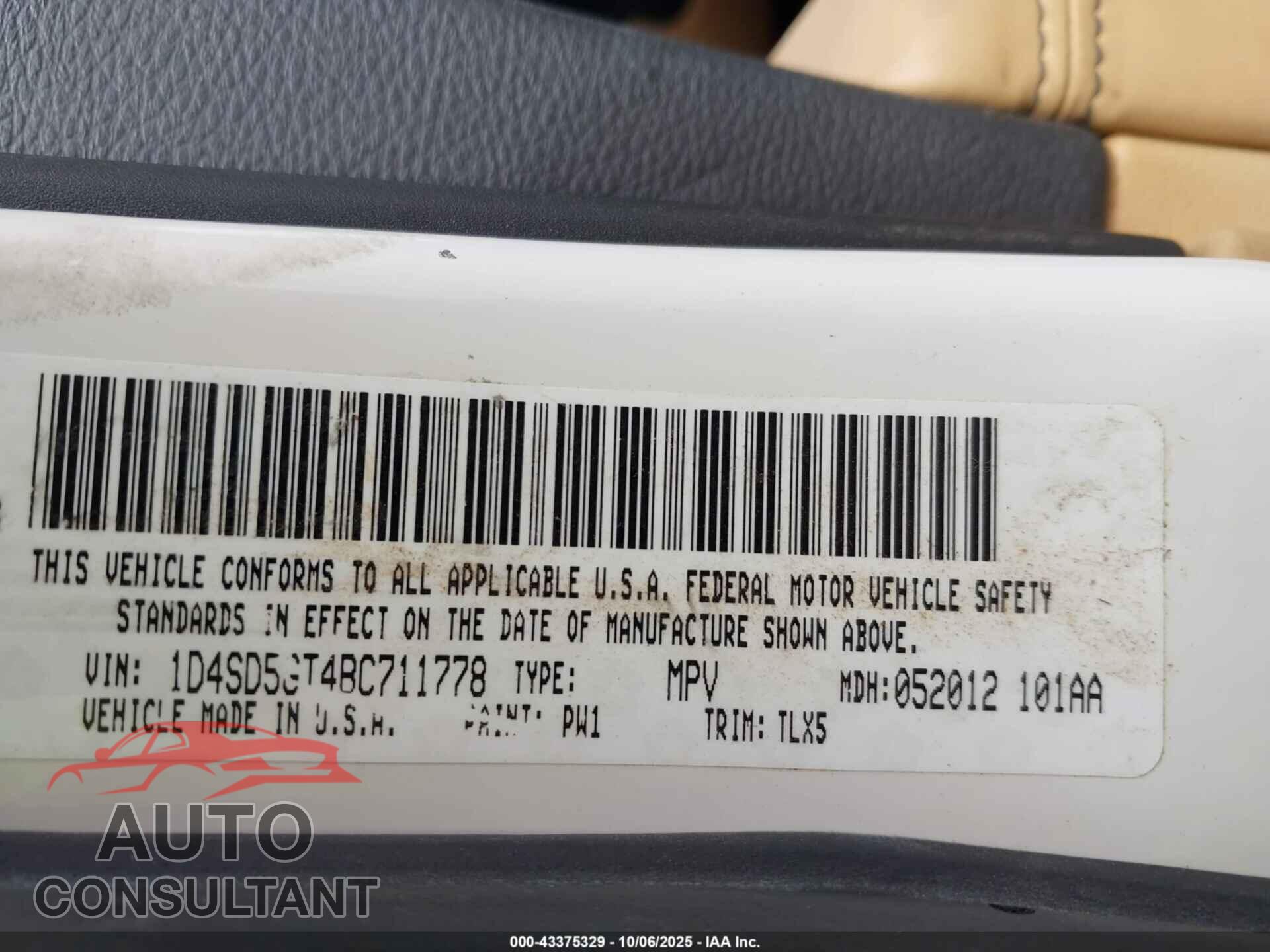 DODGE DURANGO 2011 - 1D4SD5GT4BC711778