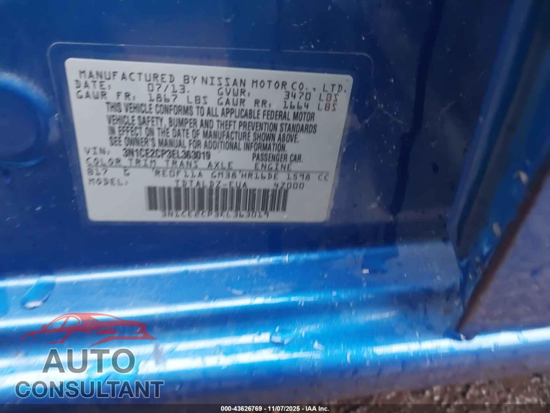 NISSAN VERSA NOTE 2014 - 3N1CE2CP3EL363019