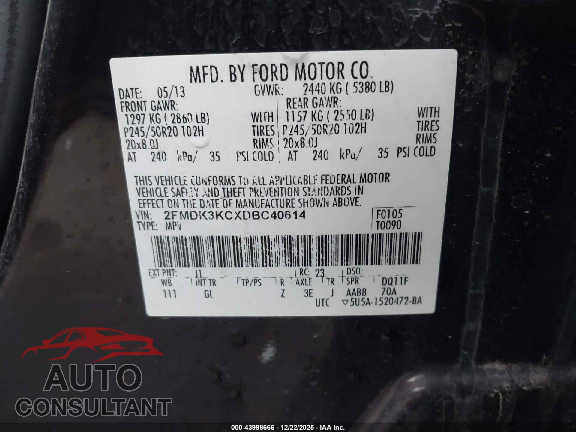 FORD EDGE 2013 - 2FMDK3KCXDBC40614