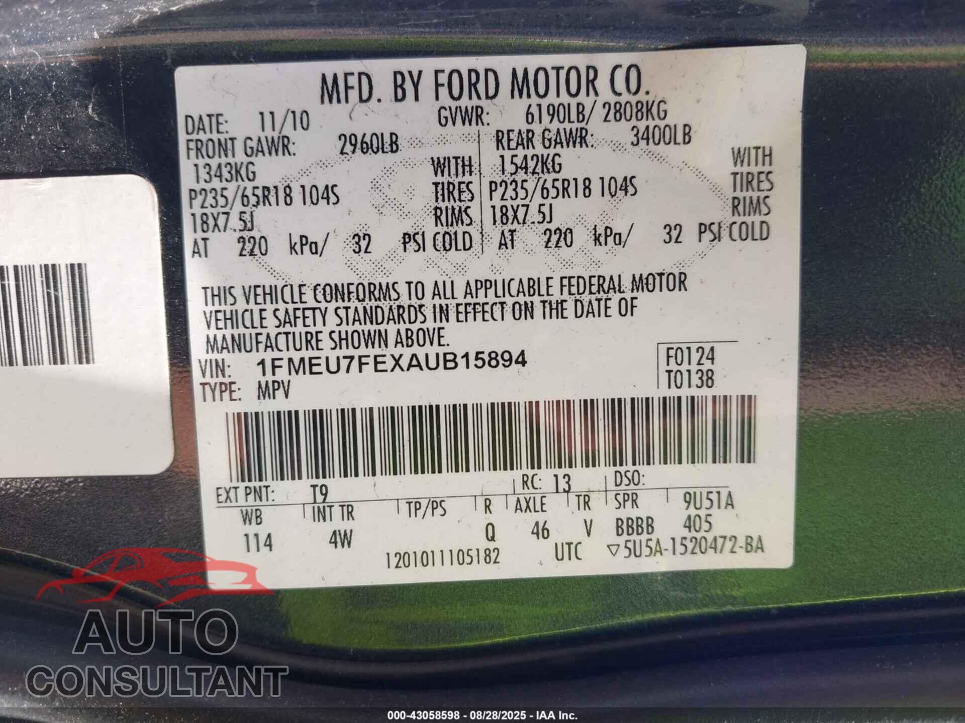 FORD EXPLORER 2010 - 1FMEU7FEXAUB15894