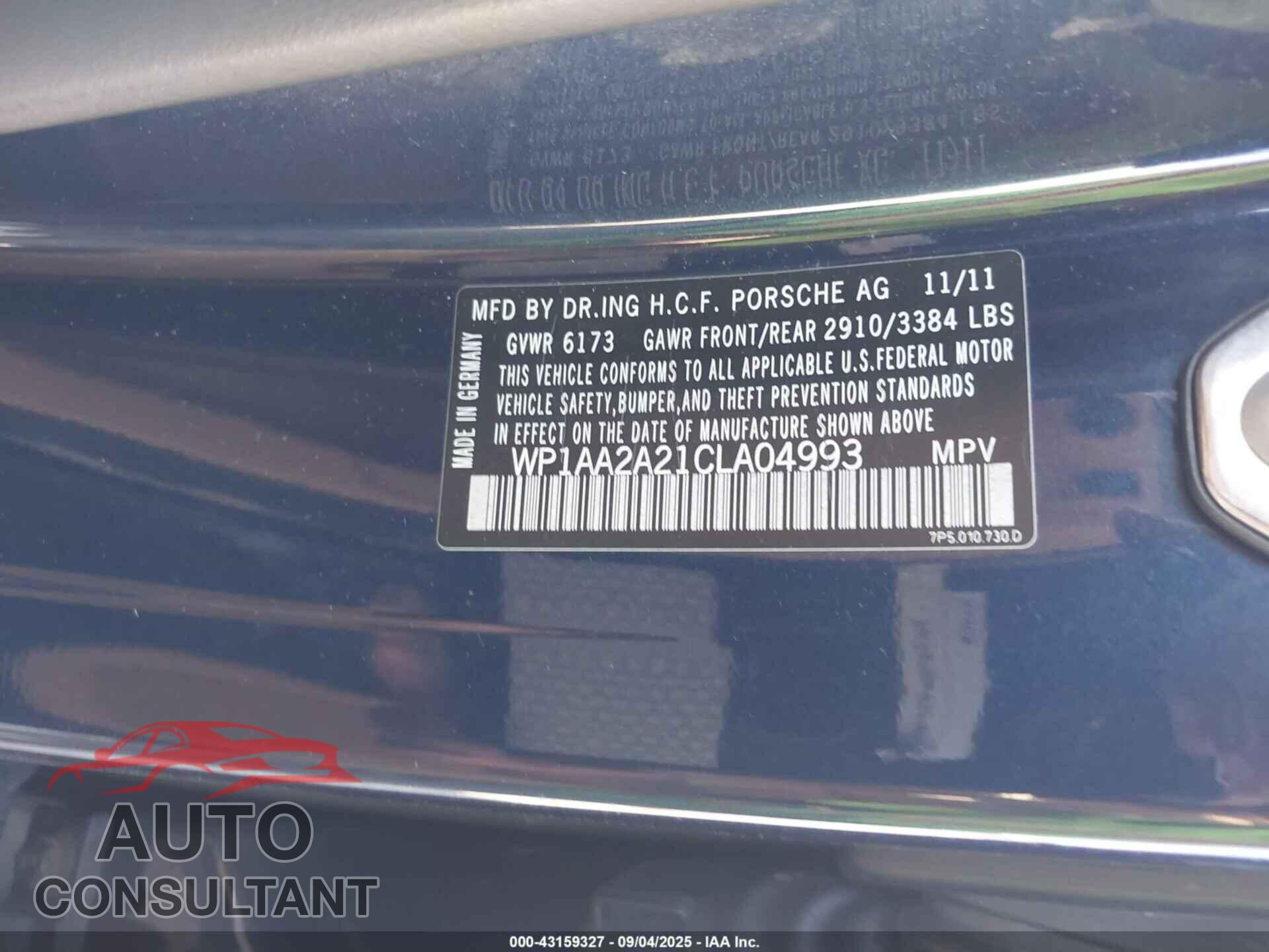 PORSCHE CAYENNE 2012 - WP1AA2A21CLA04993