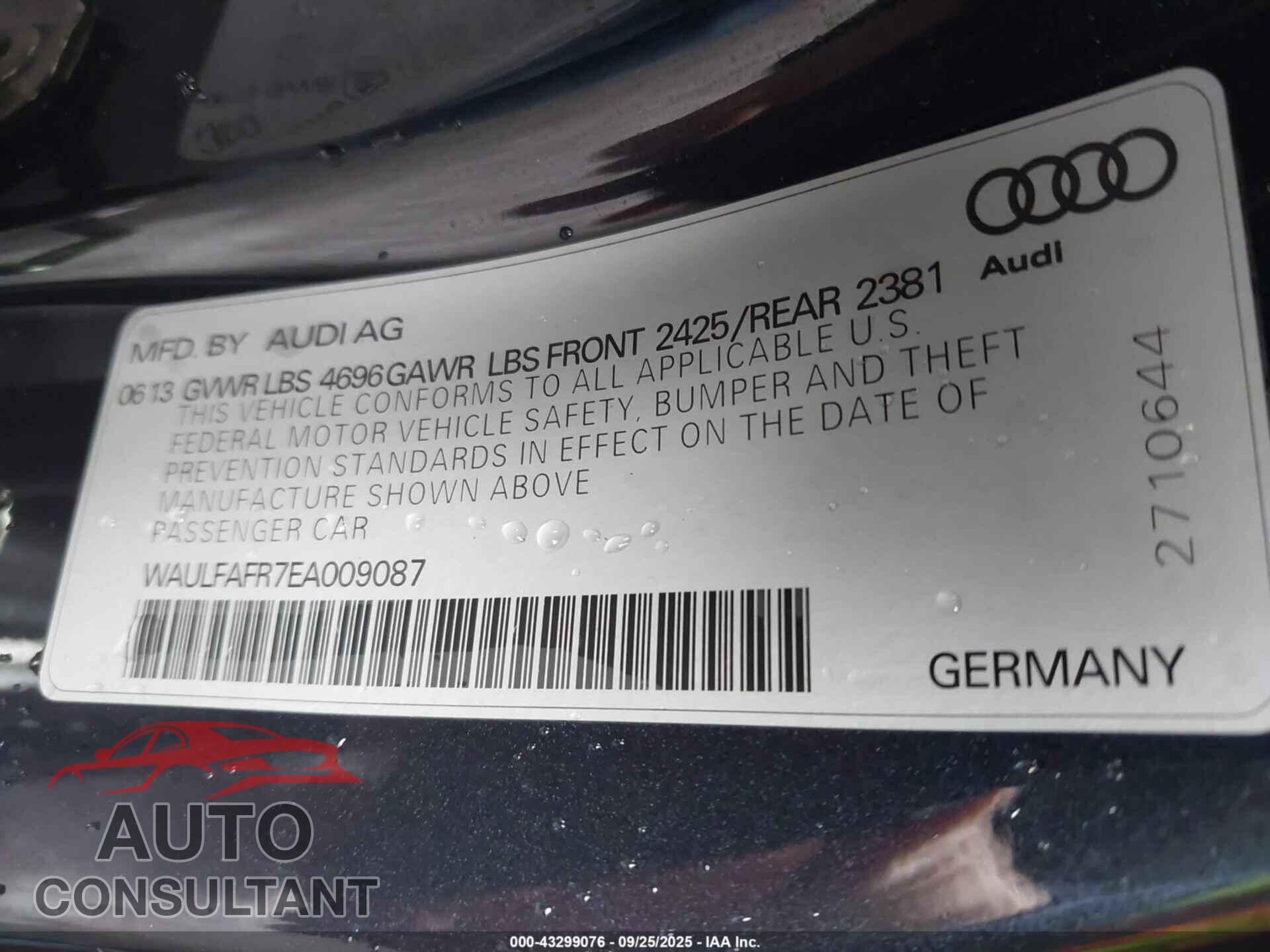 AUDI A5 2014 - WAULFAFR7EA009087