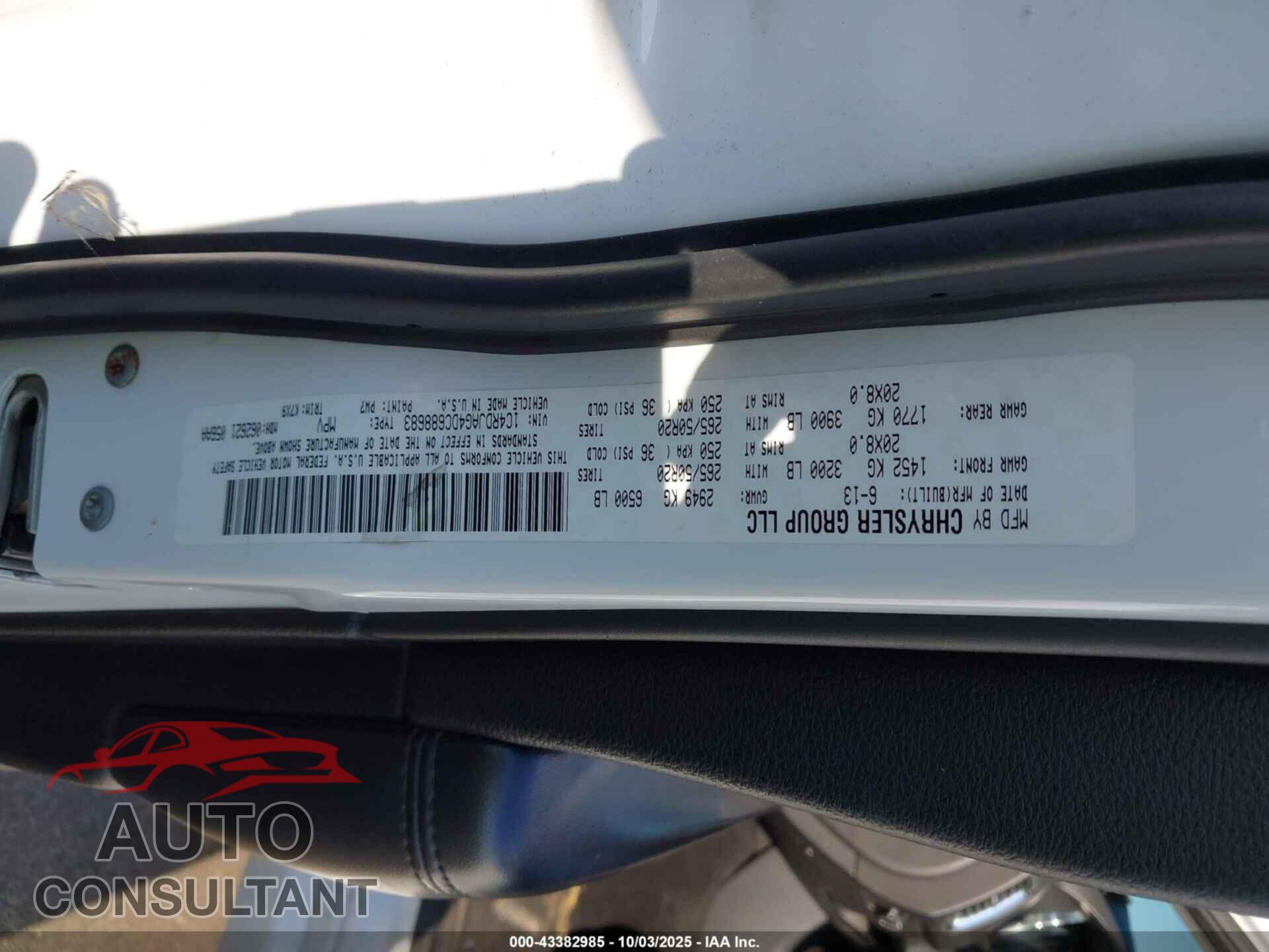 DODGE DURANGO 2013 - 1C4RDJAG4DC688683