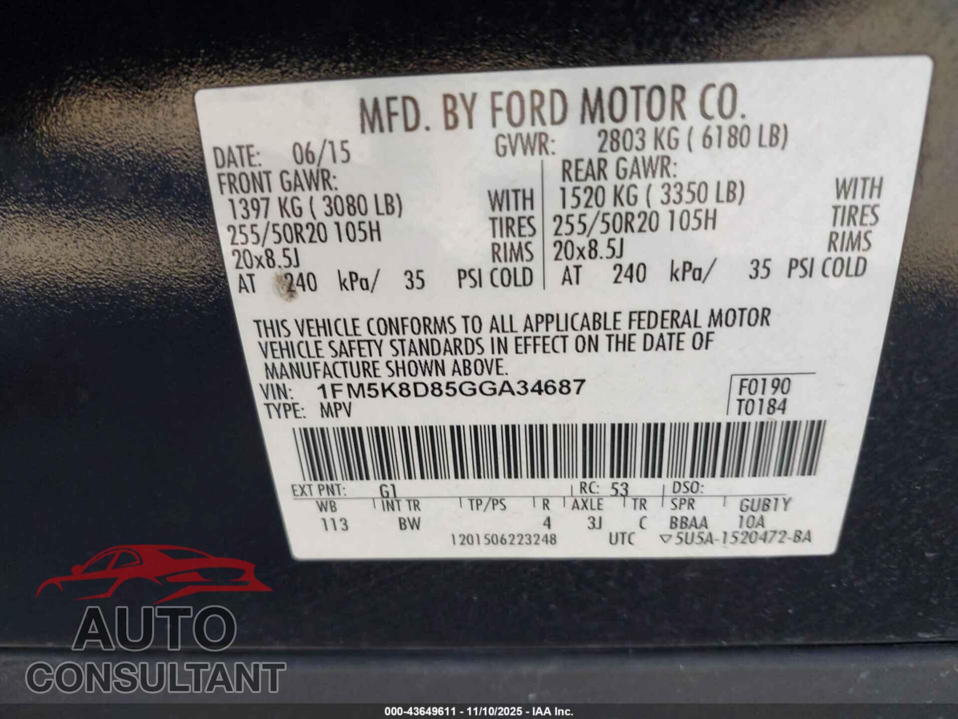 FORD EXPLORER 2016 - 1FM5K8D85GGA34687
