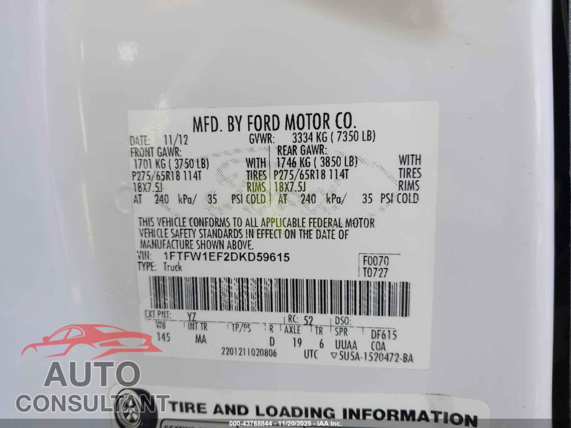 FORD F-150 2013 - 1FTFW1EF2DKD59615