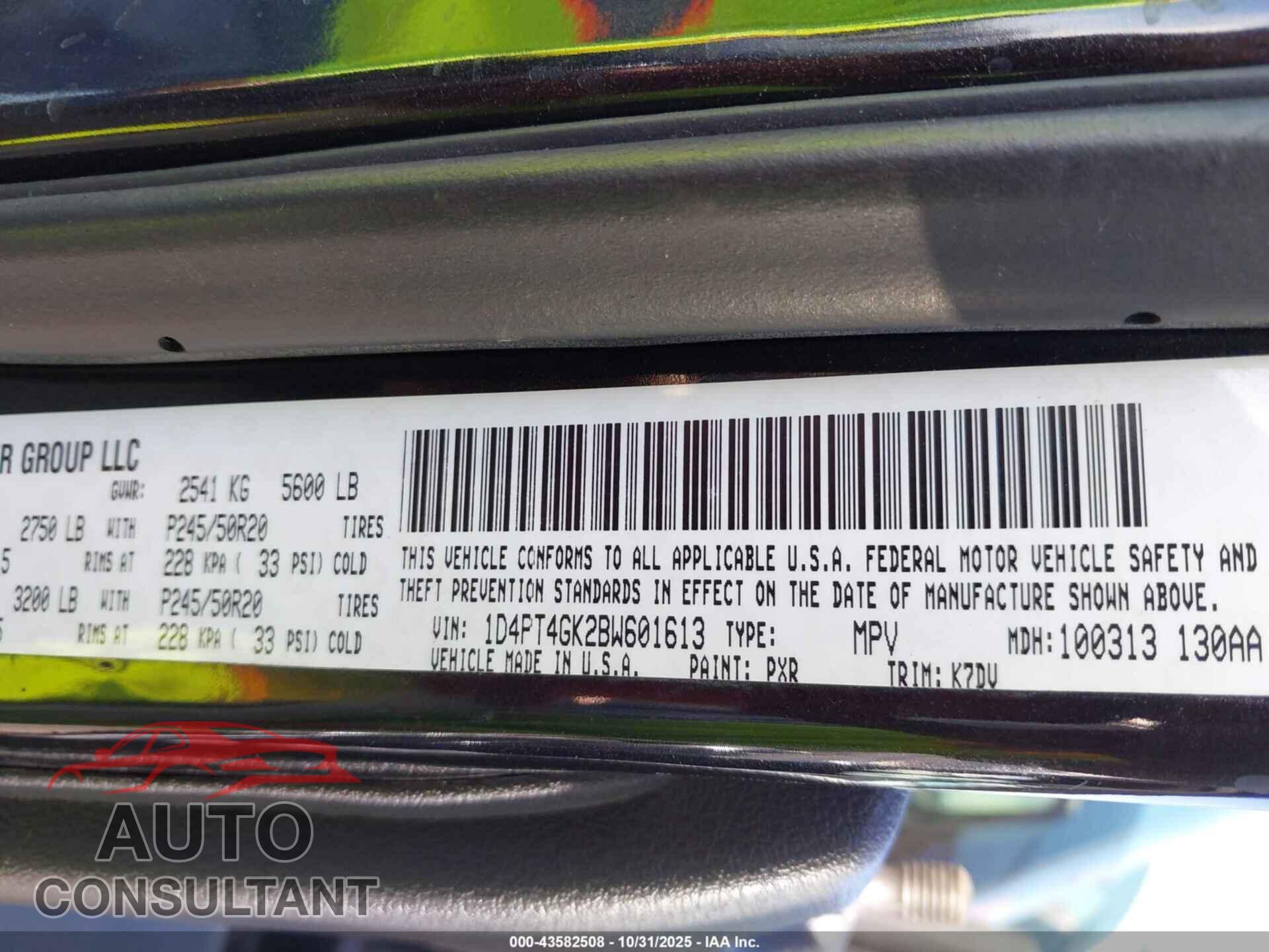 DODGE NITRO 2011 - 1D4PT4GK2BW601613