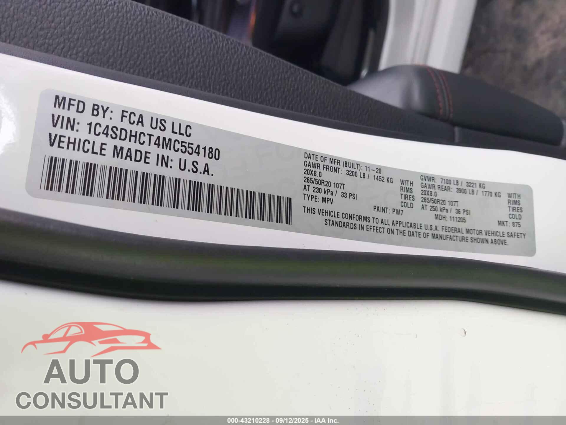 DODGE DURANGO 2021 - 1C4SDHCT4MC554180