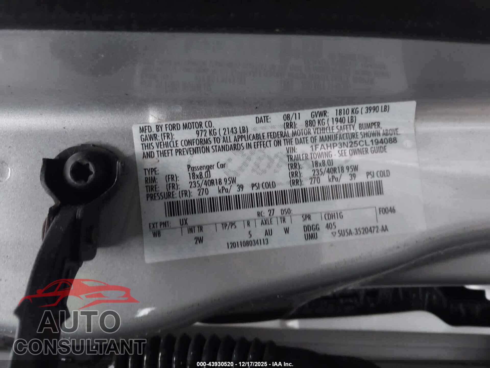 FORD FOCUS 2012 - 1FAHP3N25CL194088