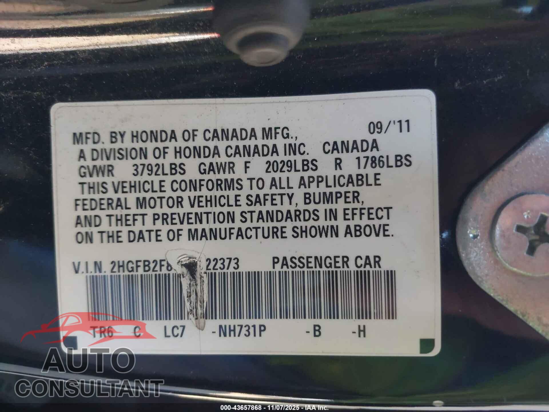 HONDA CIVIC 2012 - 2HGFB2F88CH522373