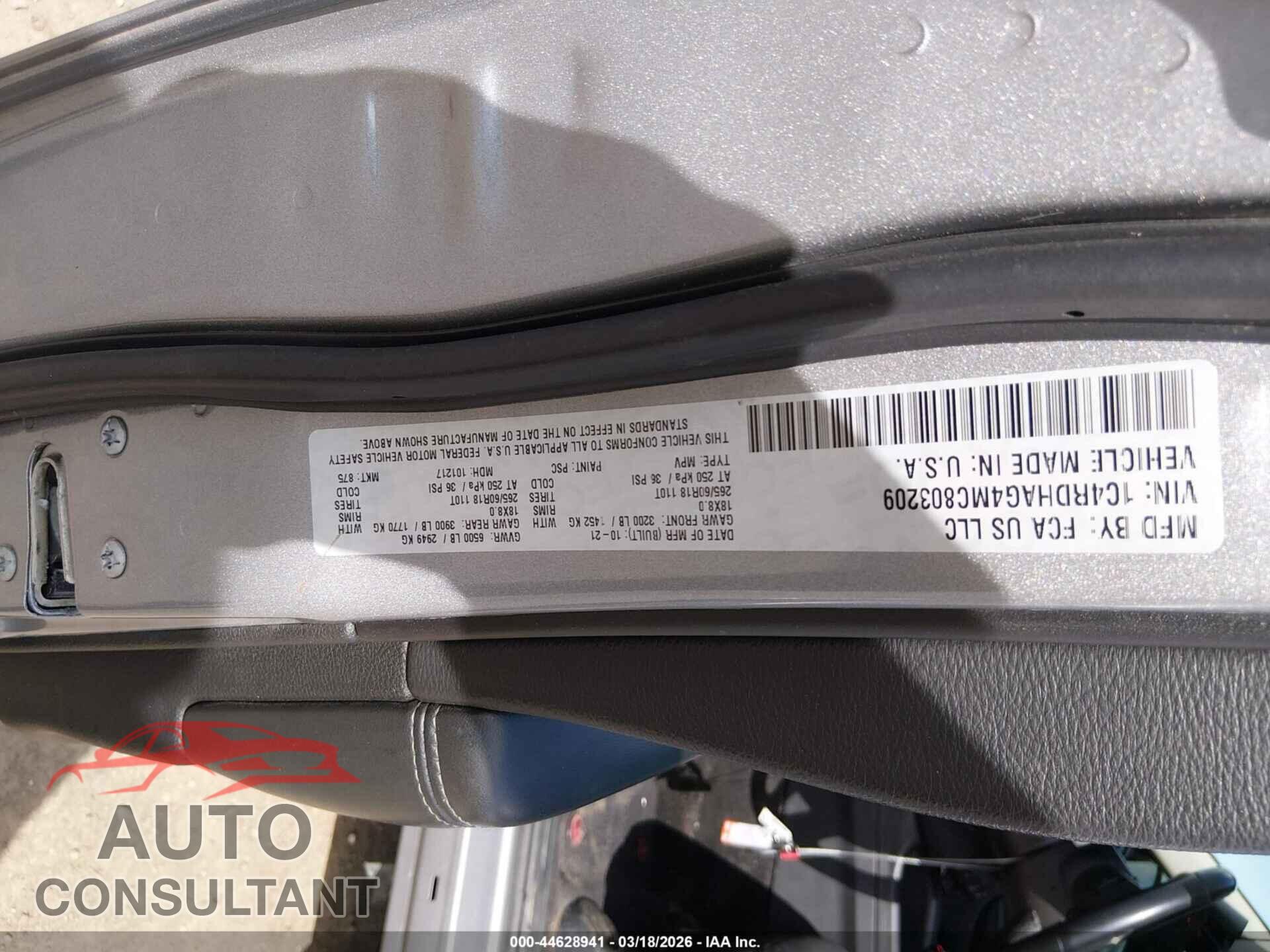DODGE DURANGO 2021 - 1C4RDHAG4MC803209