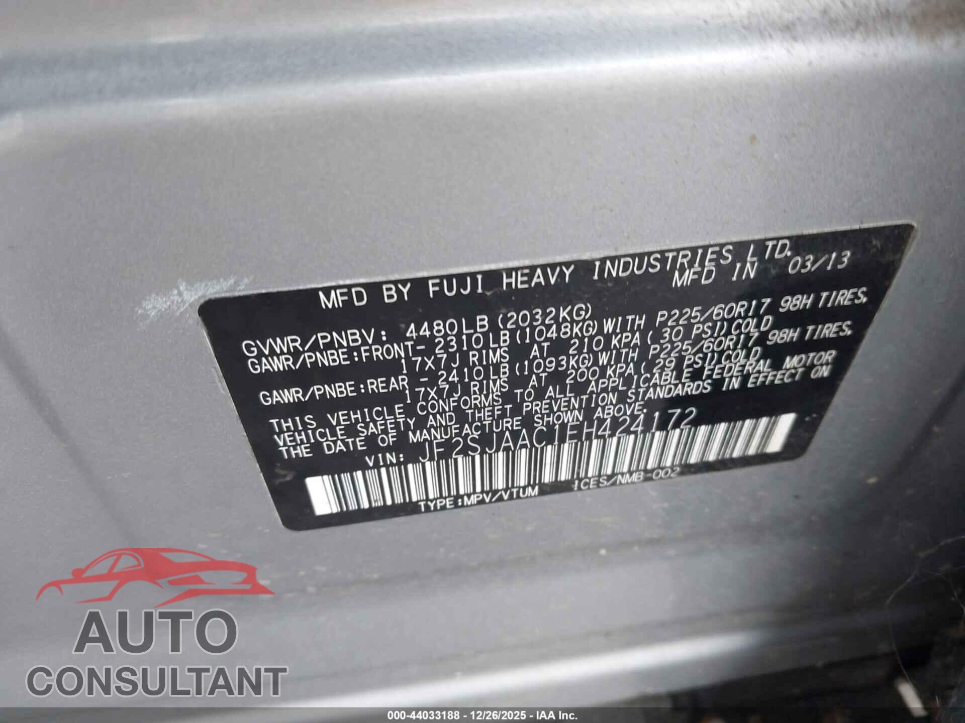 SUBARU FORESTER 2014 - JF2SJAAC1EH424172