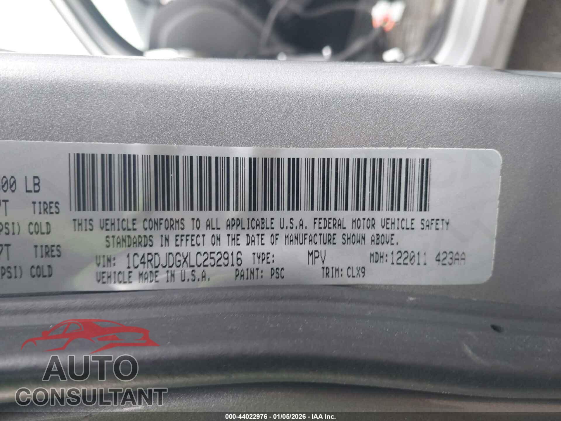 DODGE DURANGO 2020 - 1C4RDJDGXLC252916