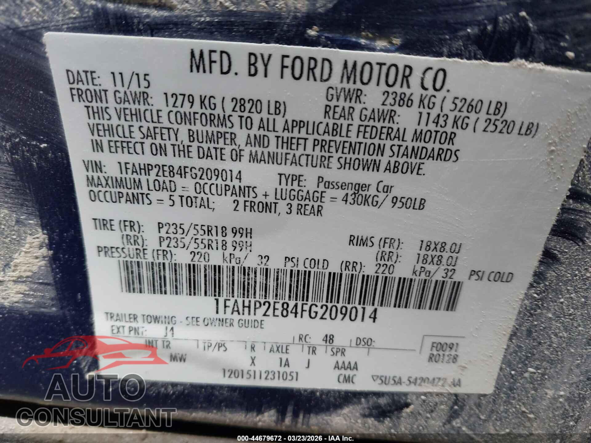 FORD TAURUS 2015 - 1FAHP2E84FG209014