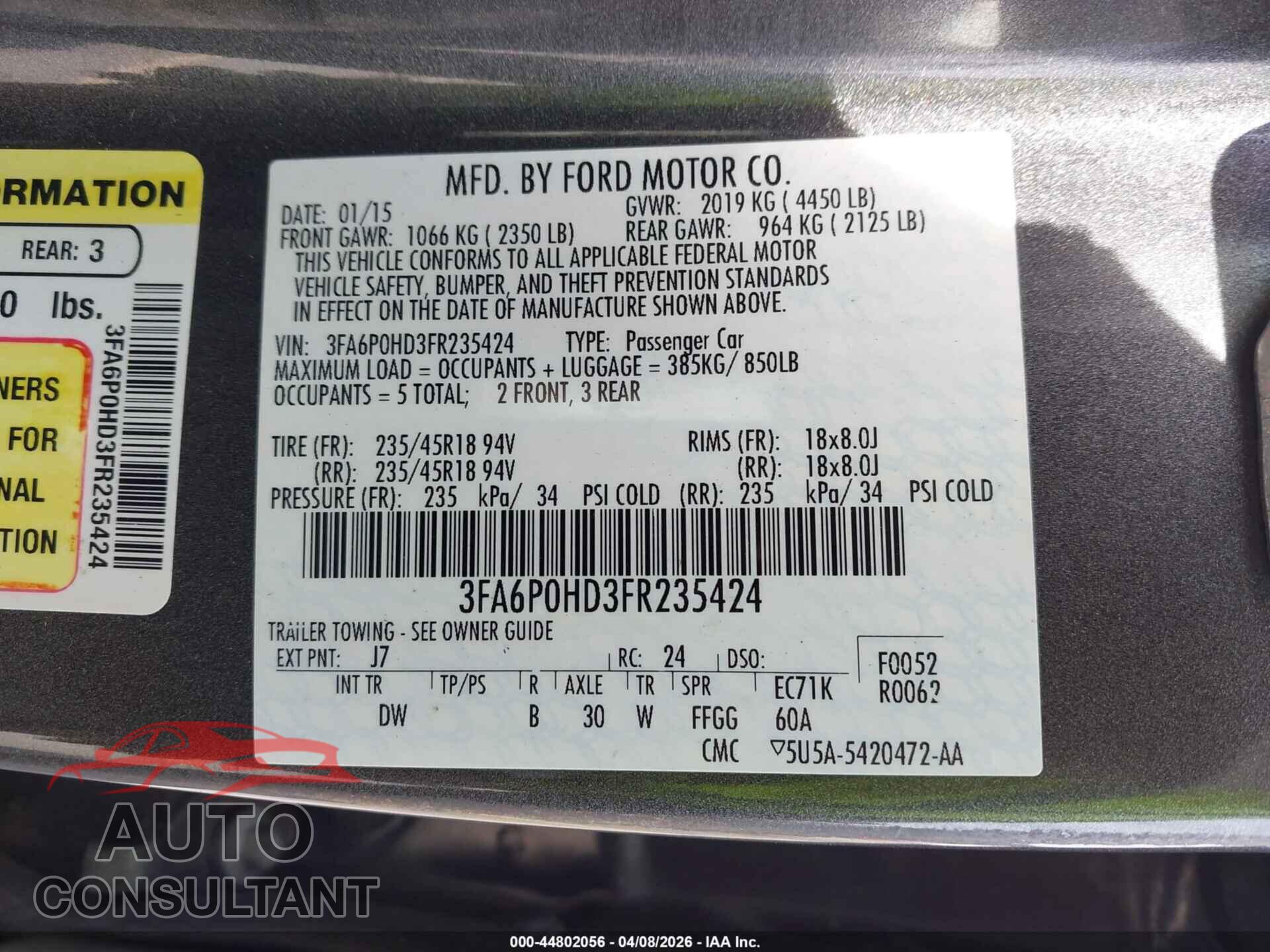 FORD FUSION 2015 - 3FA6P0HD3FR235424
