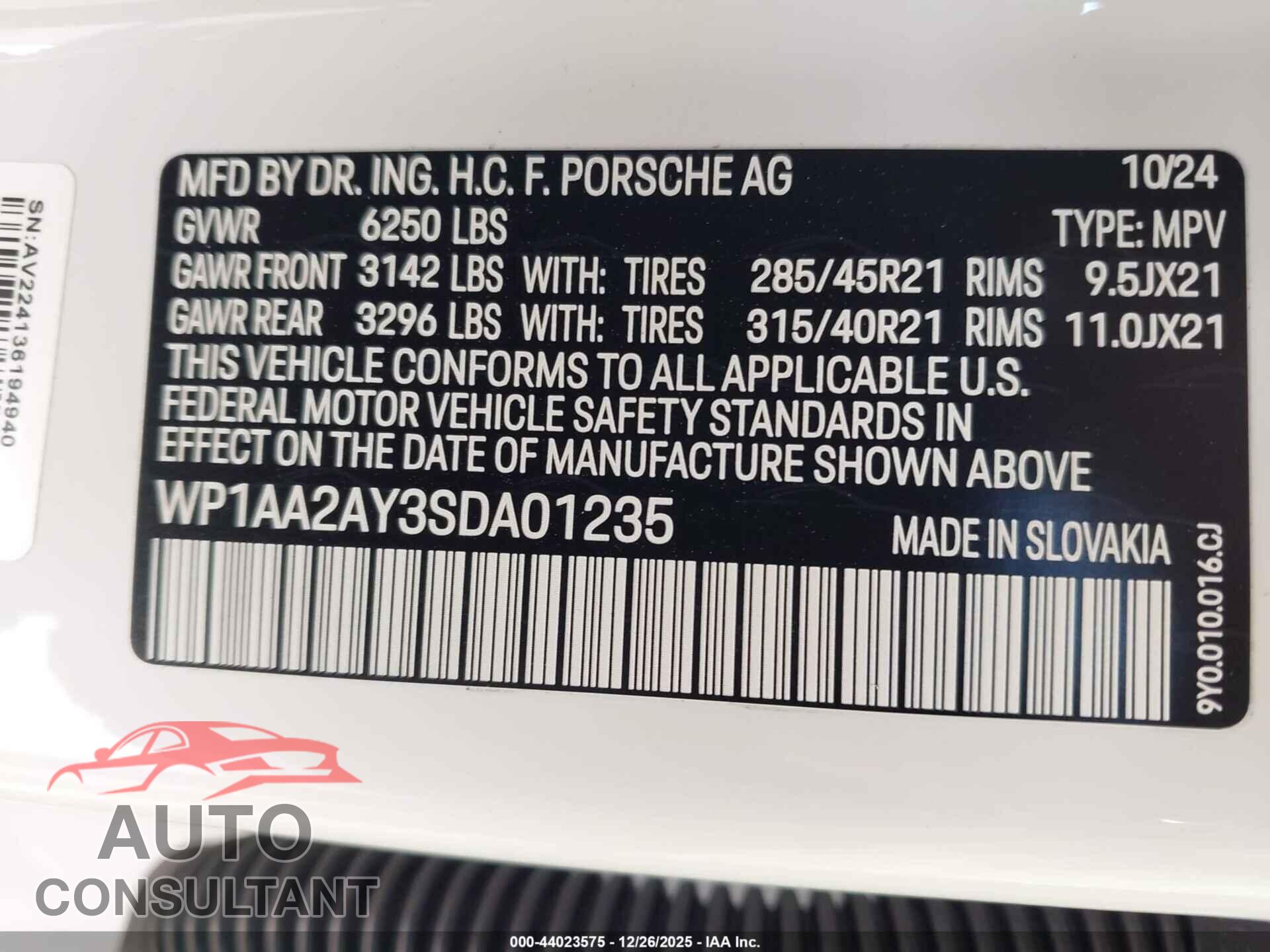 PORSCHE CAYENNE 2025 - WP1AA2AY3SDA01235