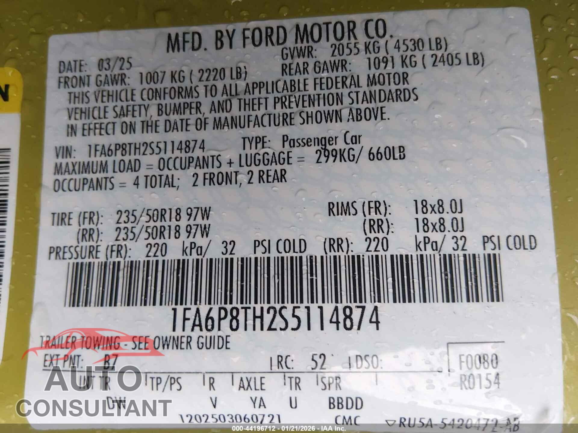 FORD MUSTANG 2025 - 1FA6P8TH2S5114874