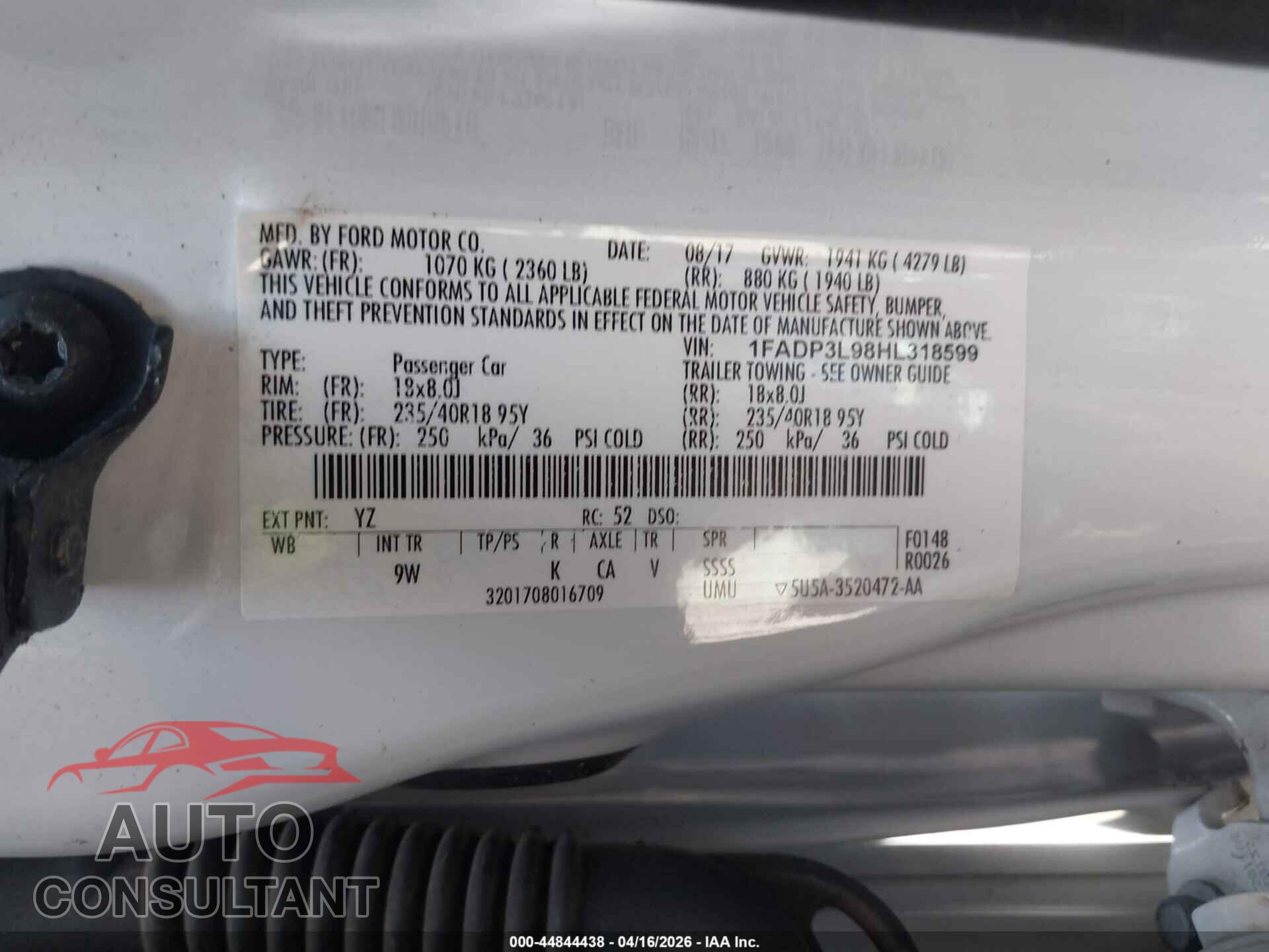 FORD FOCUS ST 2017 - 1FADP3L98HL318599