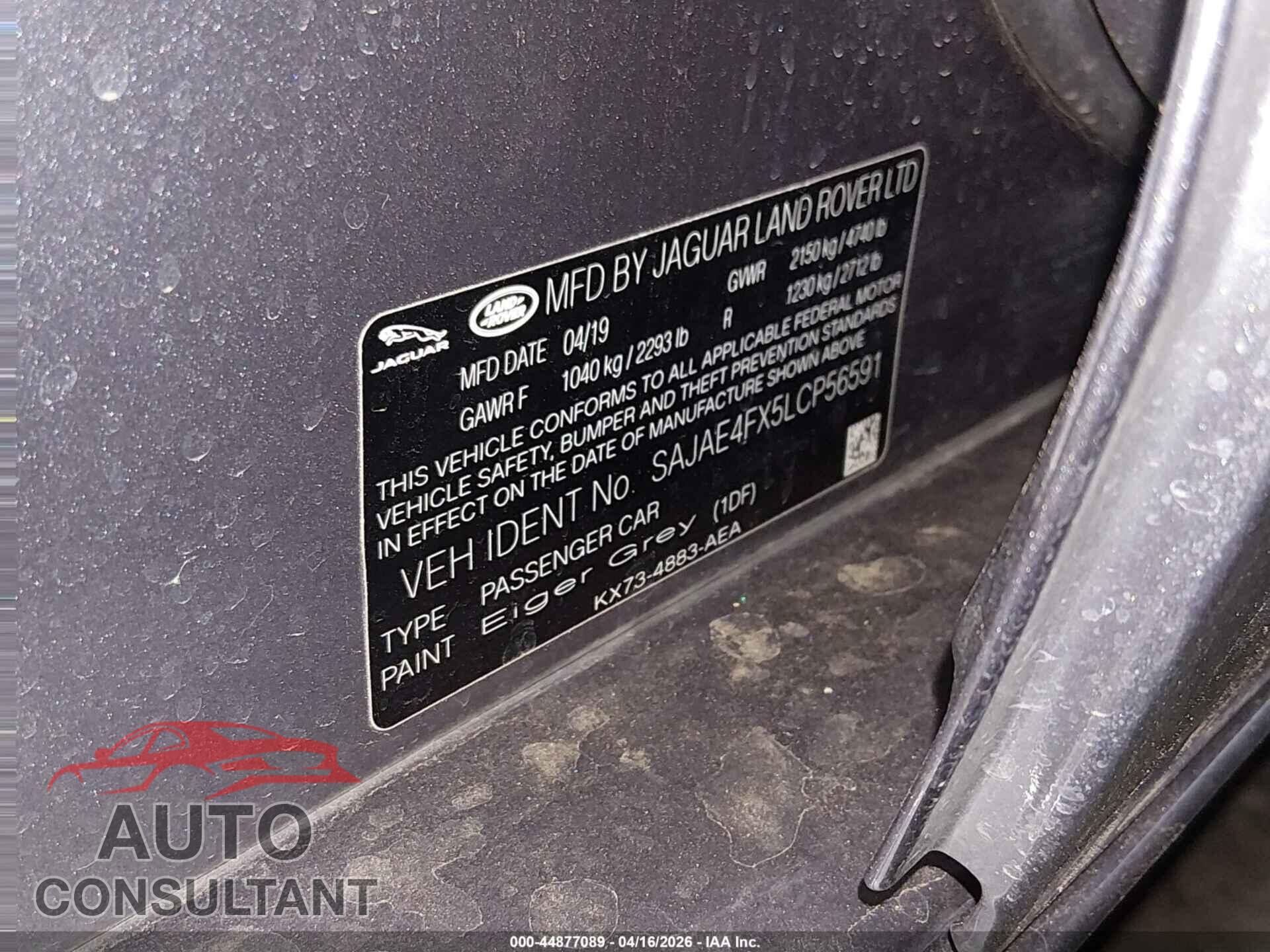 JAGUAR XE 2020 - SAJAE4FX5LCP56591