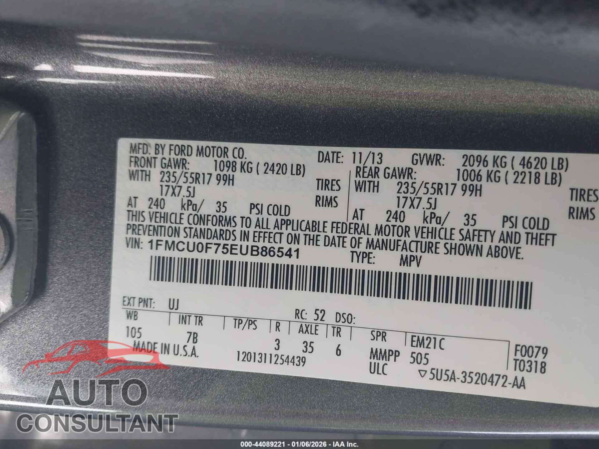 FORD ESCAPE 2014 - 1FMCU0F75EUB86541