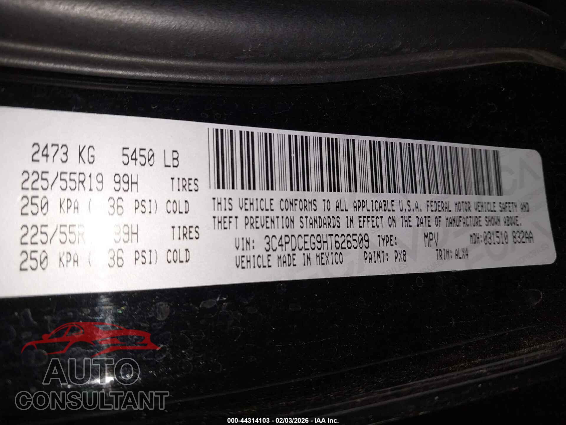 DODGE JOURNEY 2017 - 3C4PDCEG9HT626509