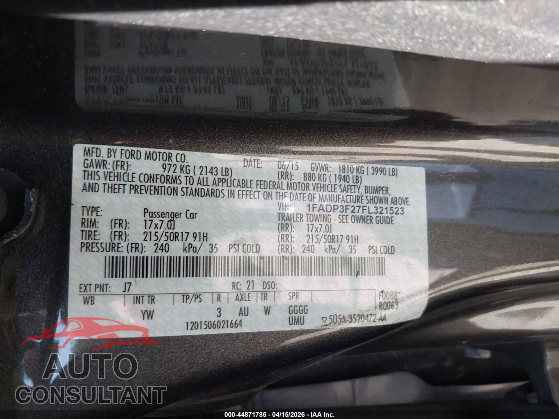 FORD FOCUS 2015 - 1FADP3F27FL321523