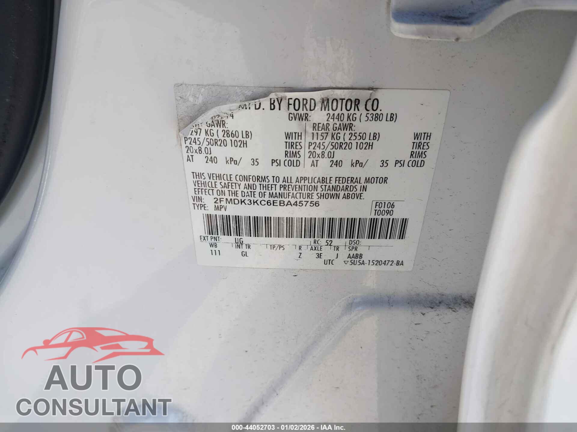 FORD EDGE 2014 - 2FMDK3KC6EBA45756