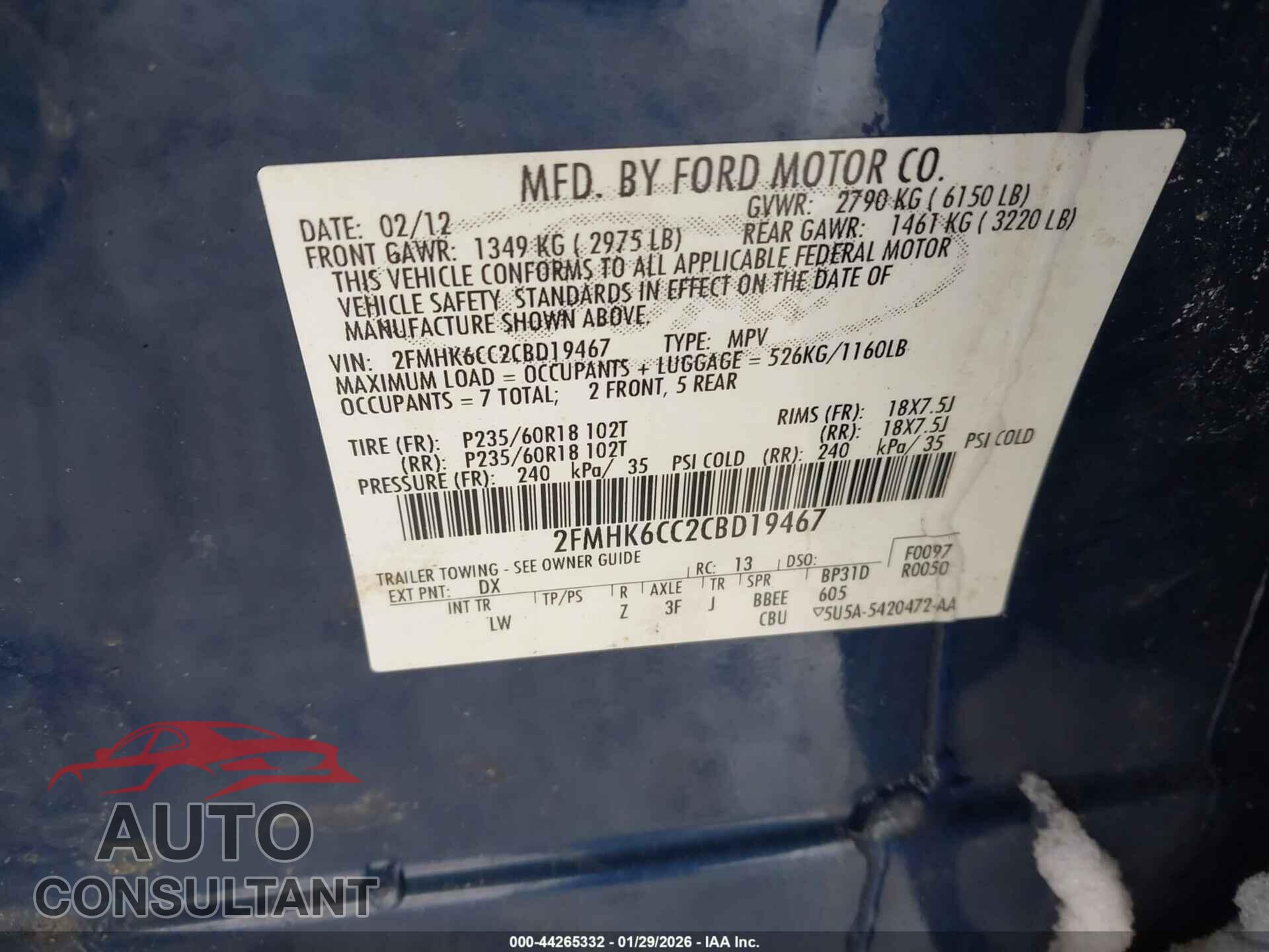 FORD FLEX 2012 - 2FMHK6CC2CBD19467