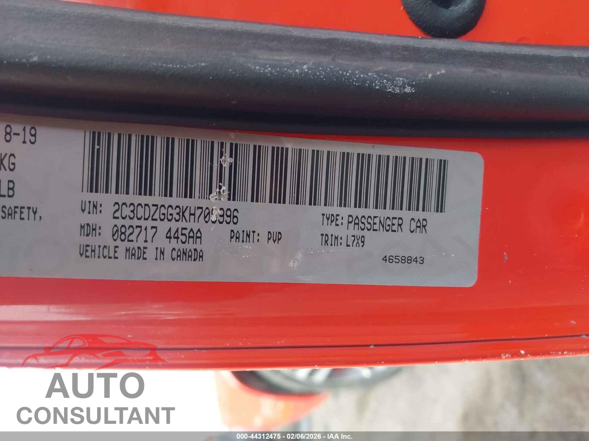 DODGE CHALLENGER 2019 - 2C3CDZGG3KH708996