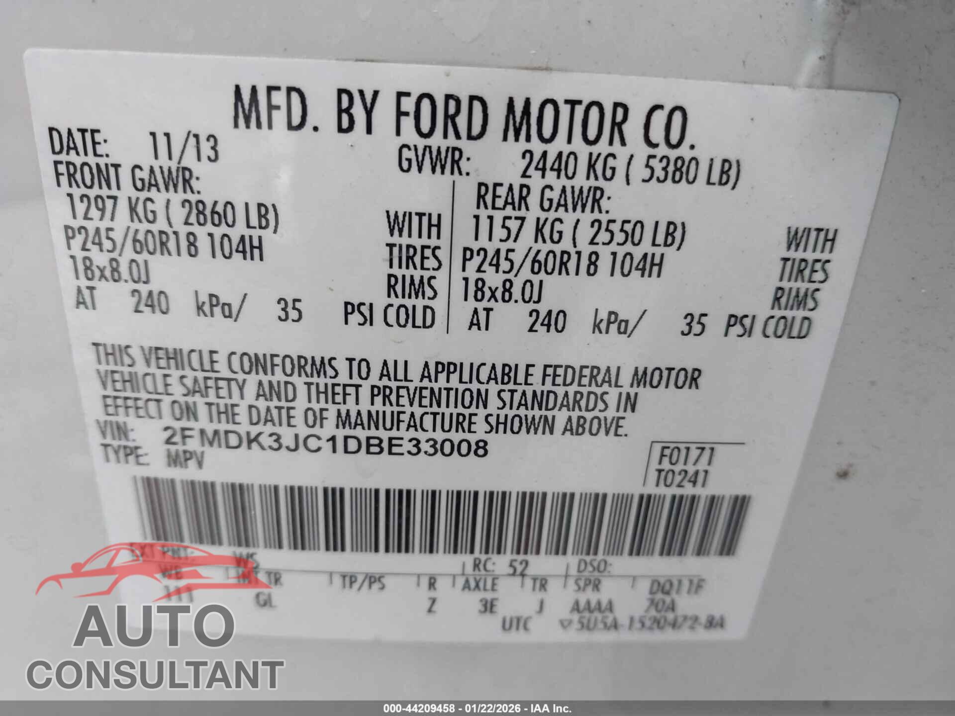 FORD EDGE 2013 - 2FMDK3JC1DBE33008