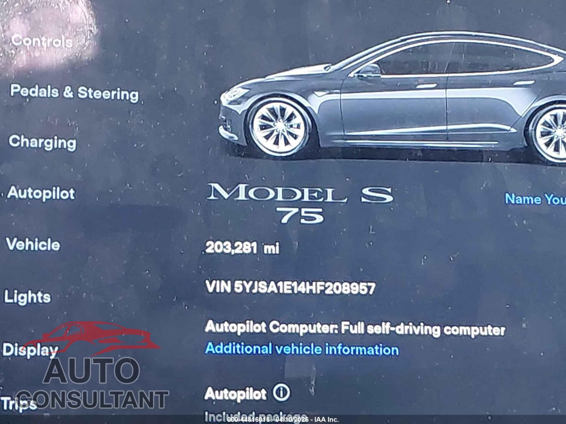 TESLA MODEL S 2017 - 5YJSA1E14HF208957