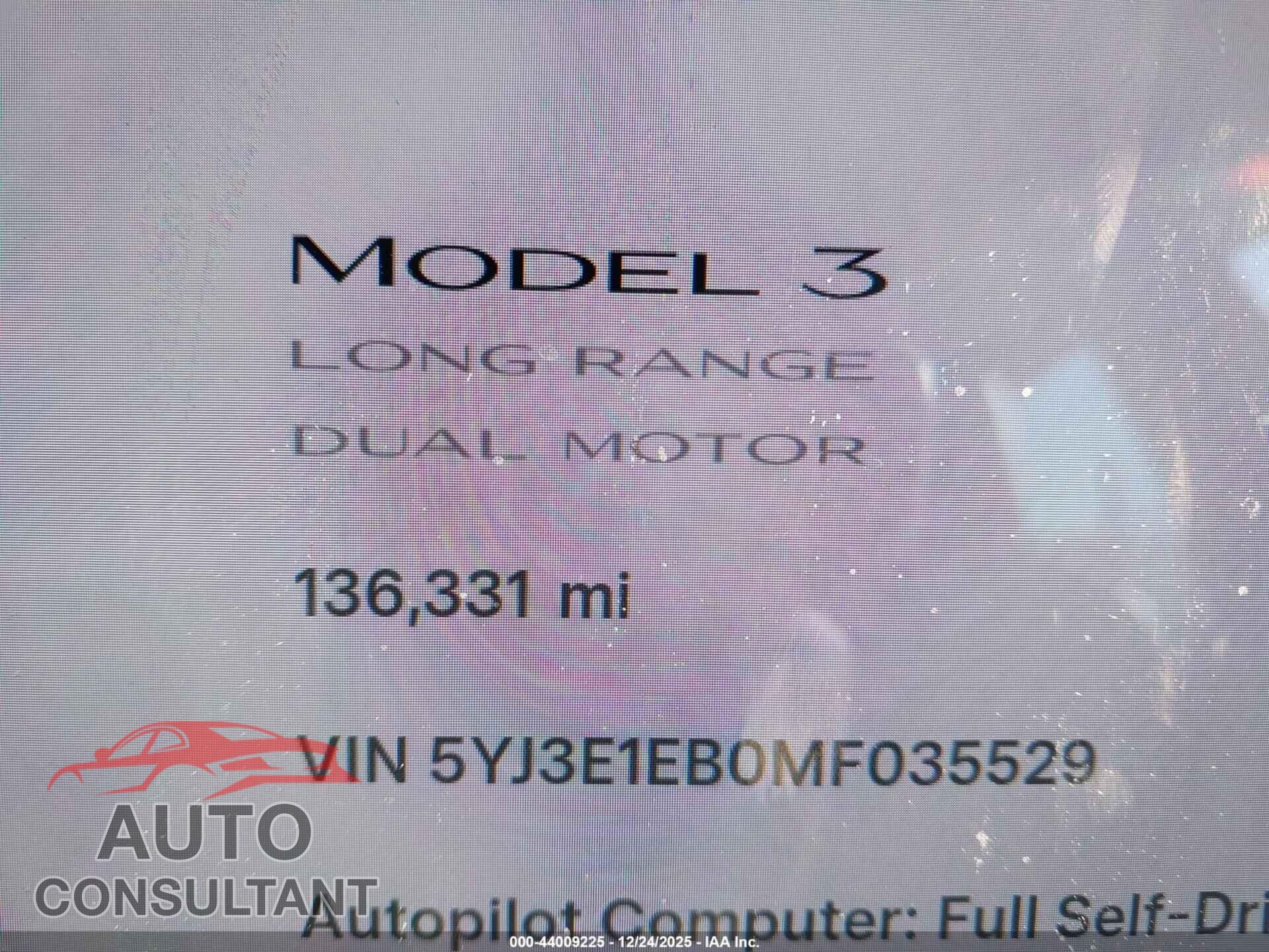TESLA MODEL 3 2021 - 5YJ3E1EB0MF035529