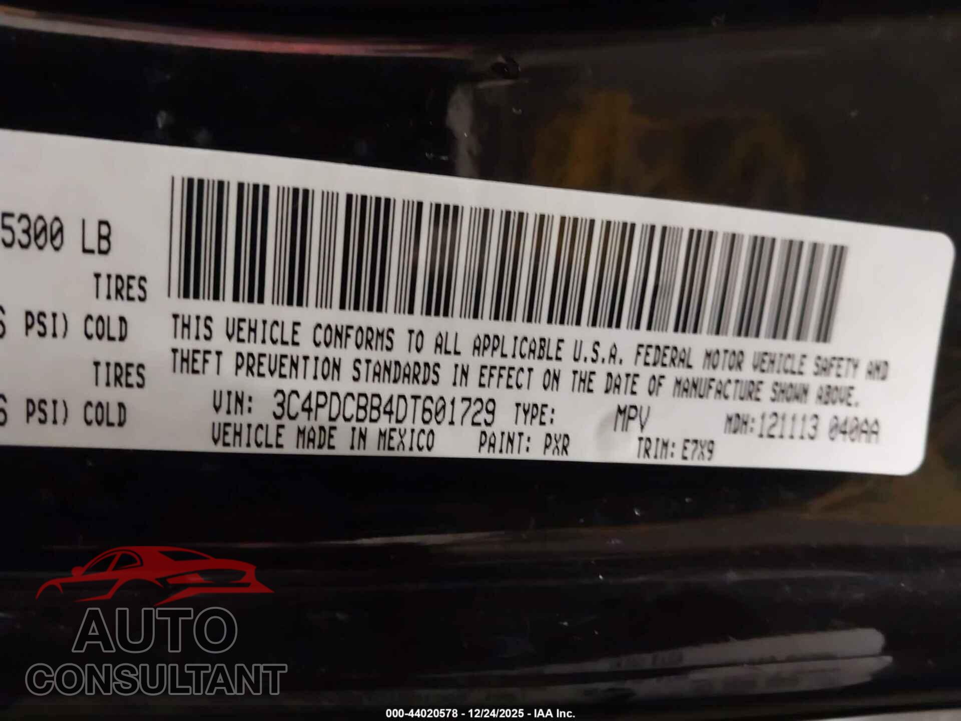DODGE JOURNEY 2013 - 3C4PDCBB4DT601729