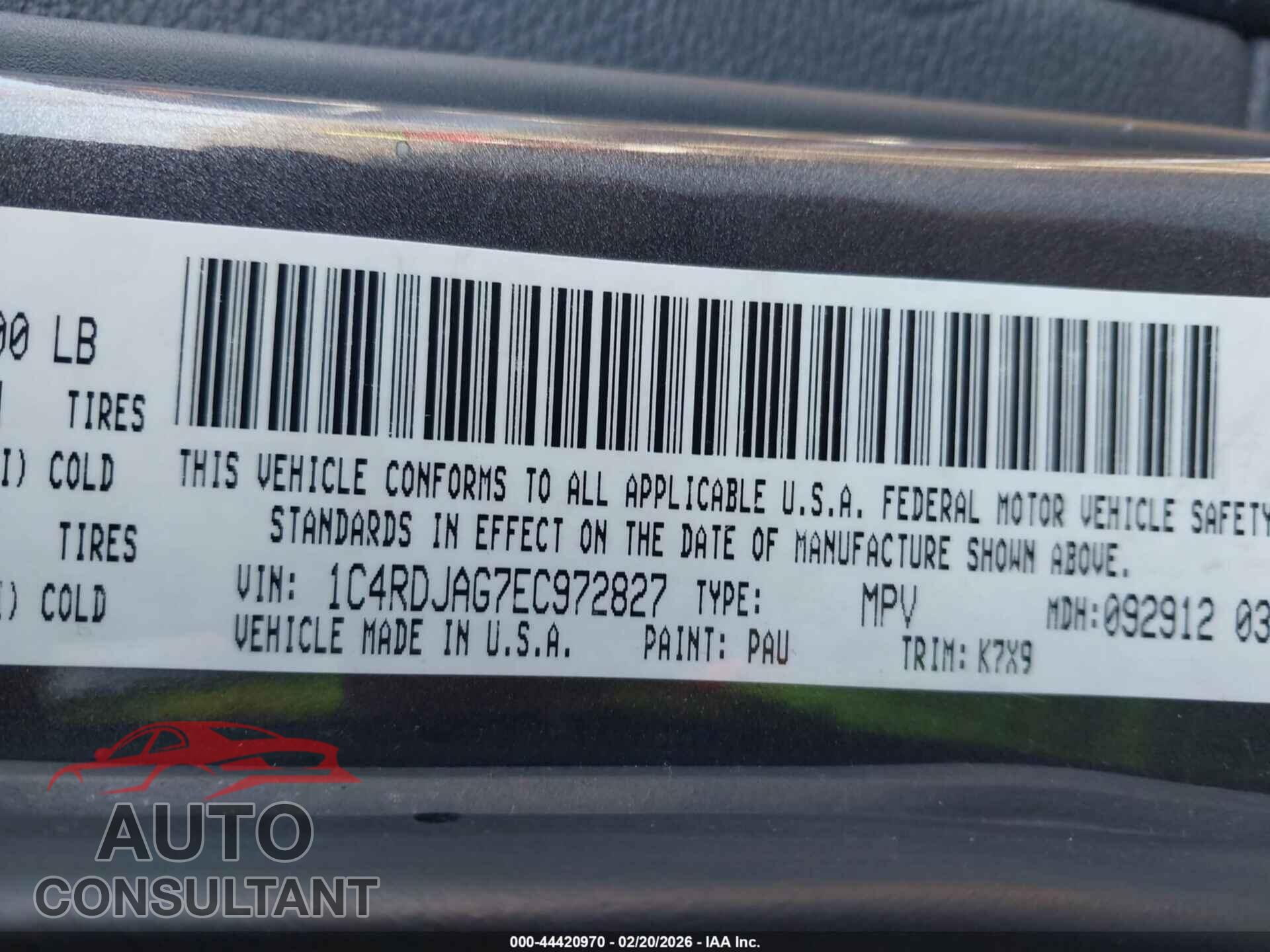 DODGE DURANGO 2014 - 1C4RDJAG7EC972827