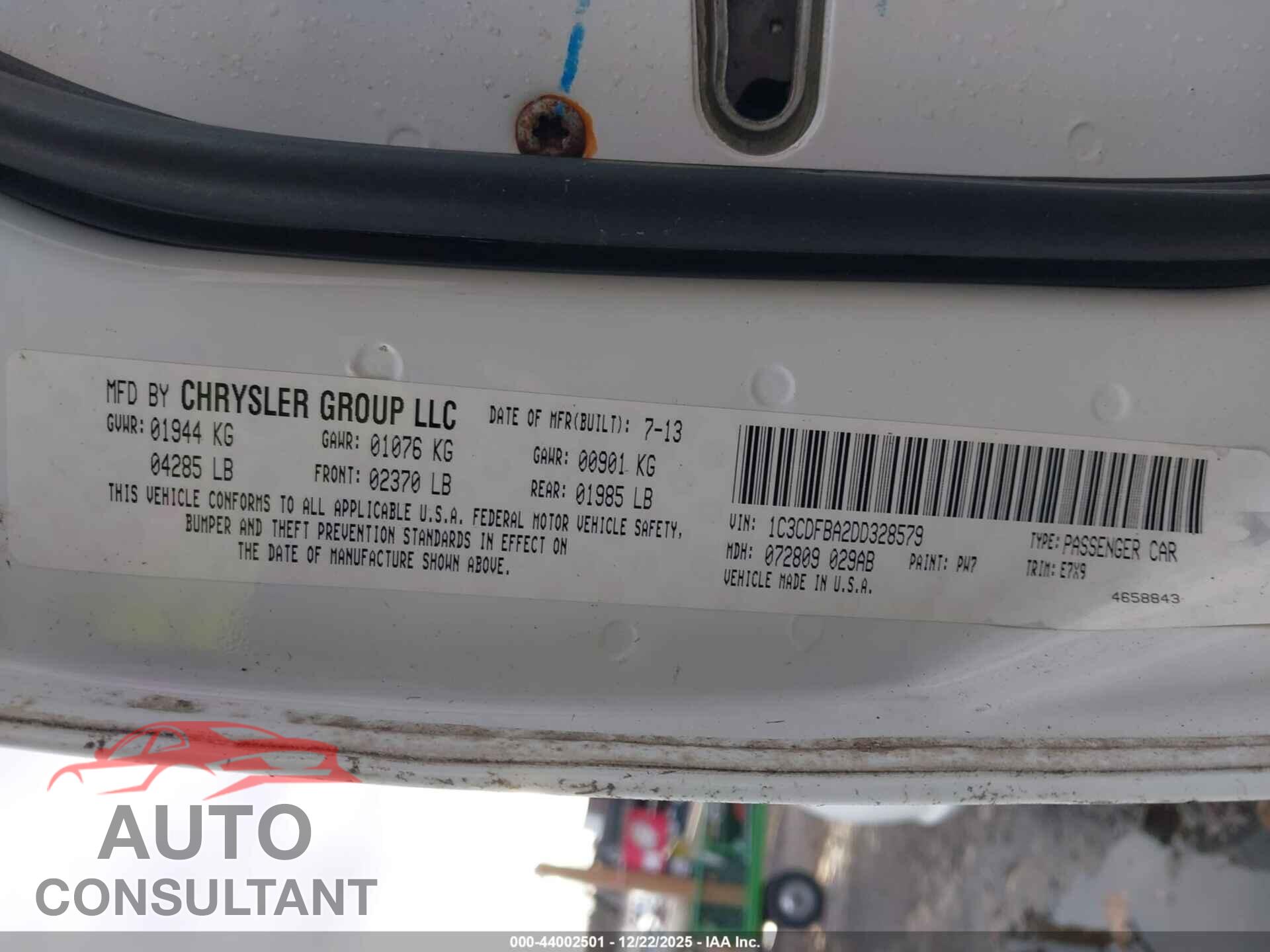 DODGE DART 2013 - 1C3CDFBA2DD328579