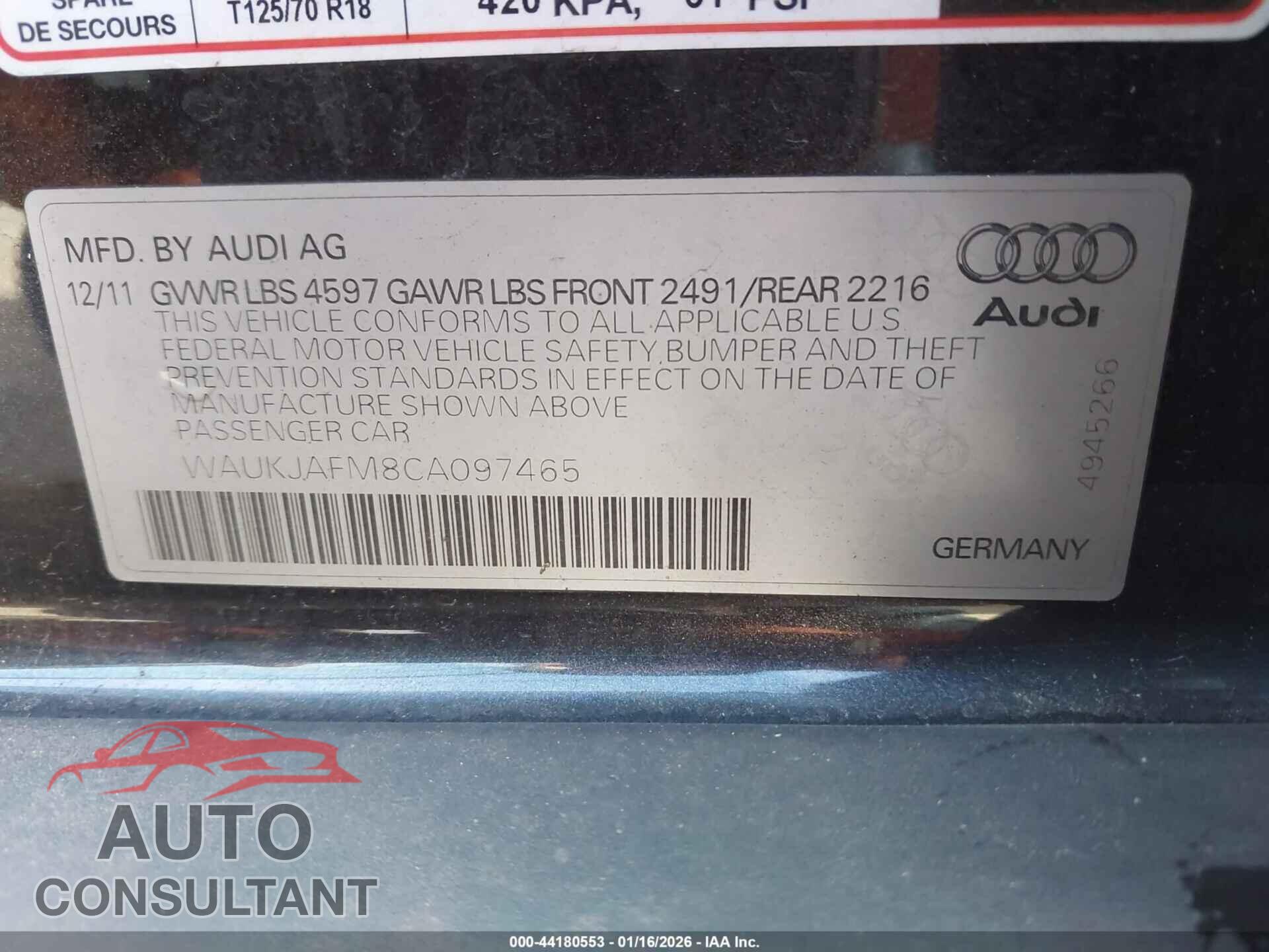 AUDI A3 2012 - WAUKJAFM8CA097465