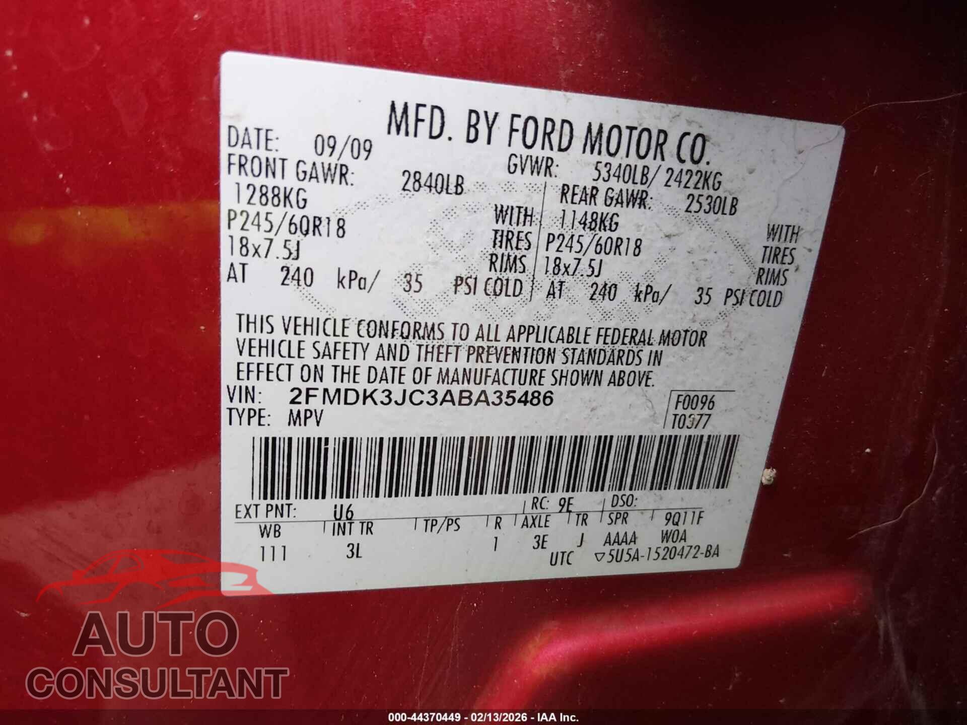 FORD EDGE 2010 - 2FMDK3JC3ABA35486