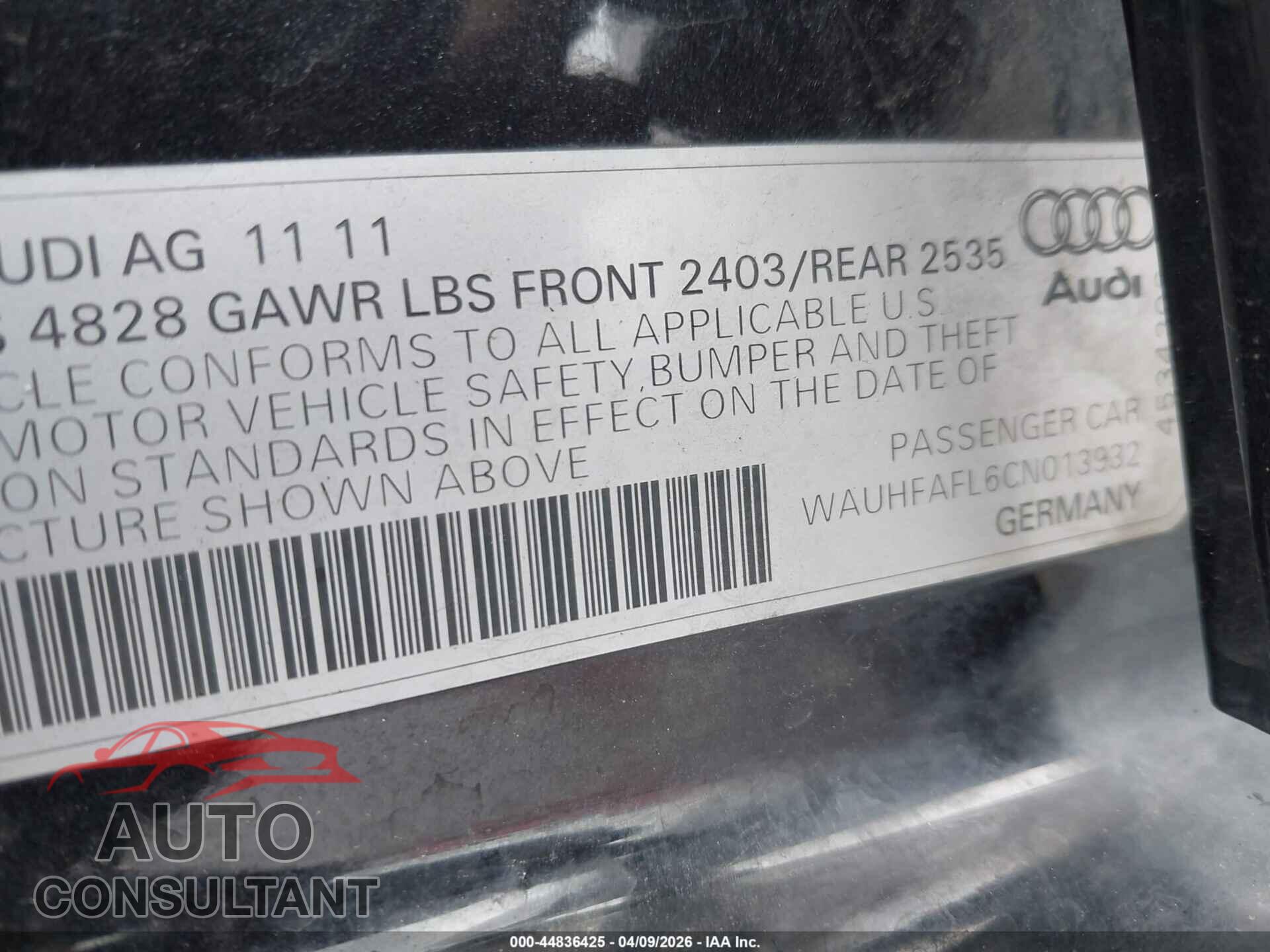 AUDI A4 2012 - WAUHFAFL6CN013932