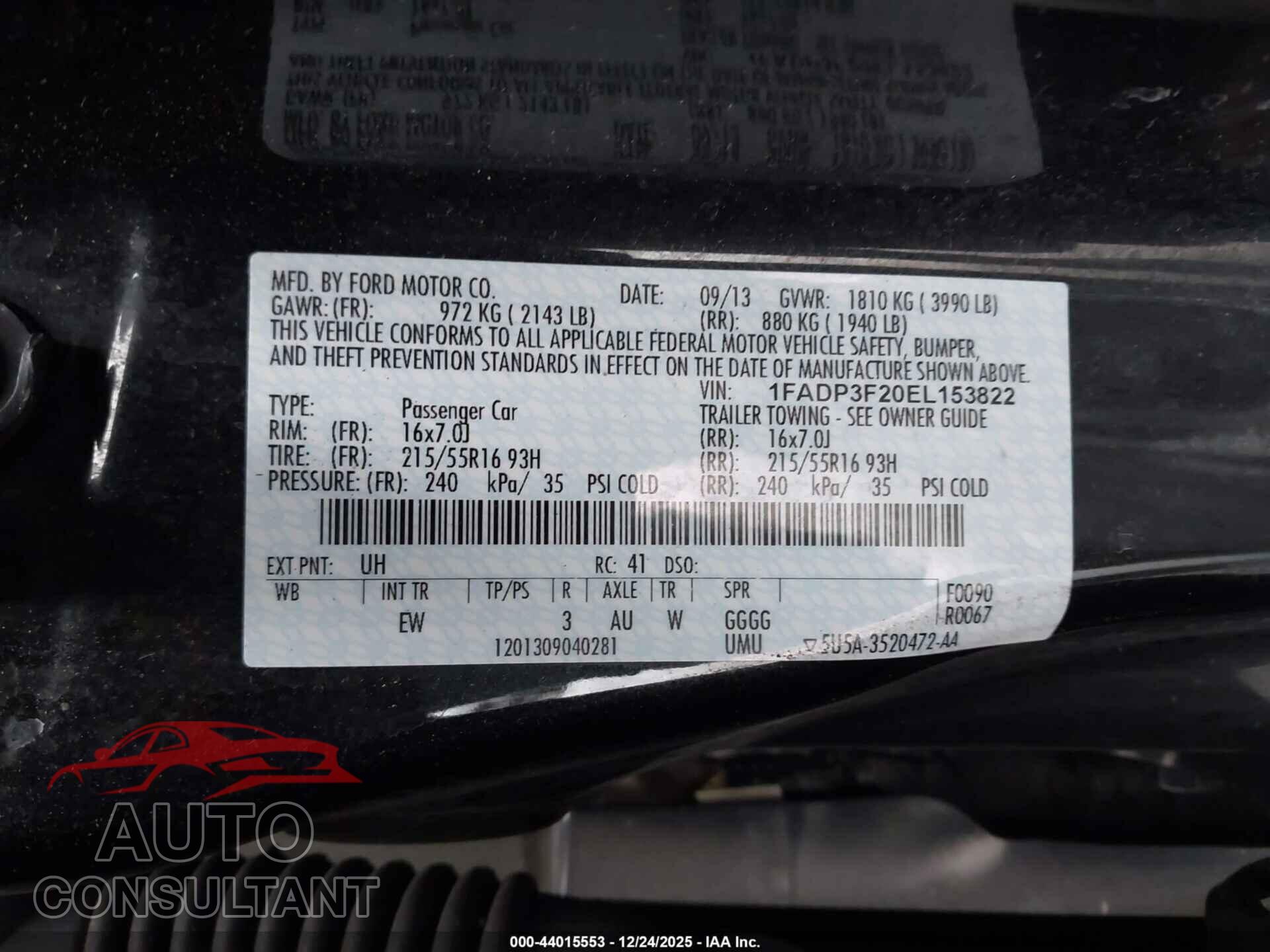 FORD FOCUS 2014 - 1FADP3F20EL153822