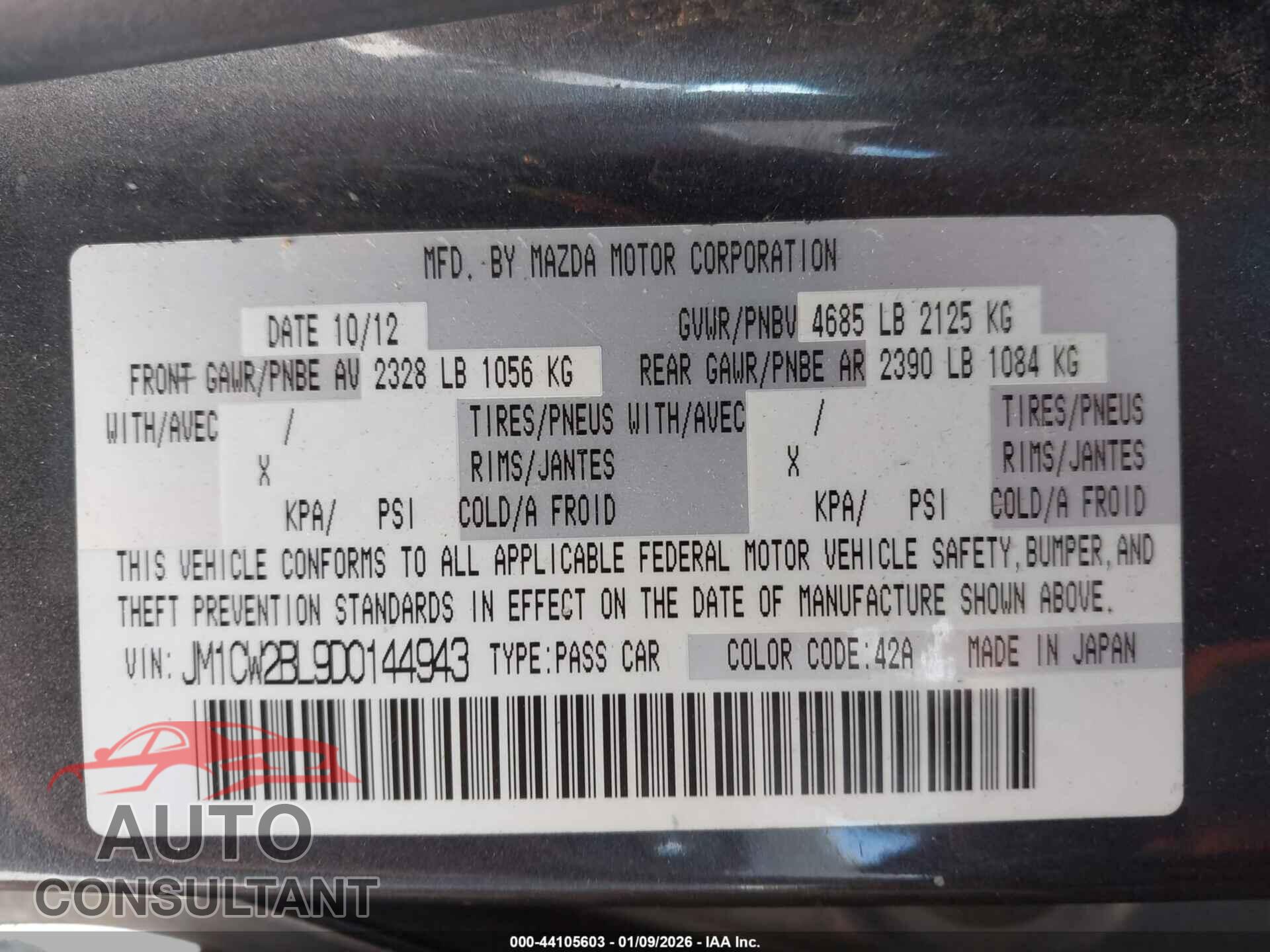 MAZDA MAZDA5 2013 - JM1CW2BL9D0144943