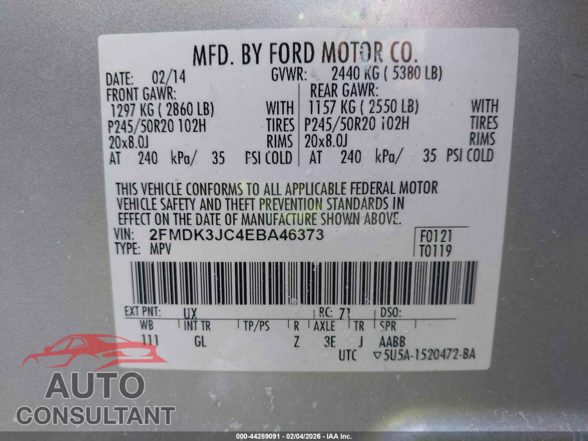 FORD EDGE 2014 - 2FMDK3JC4EBA46373