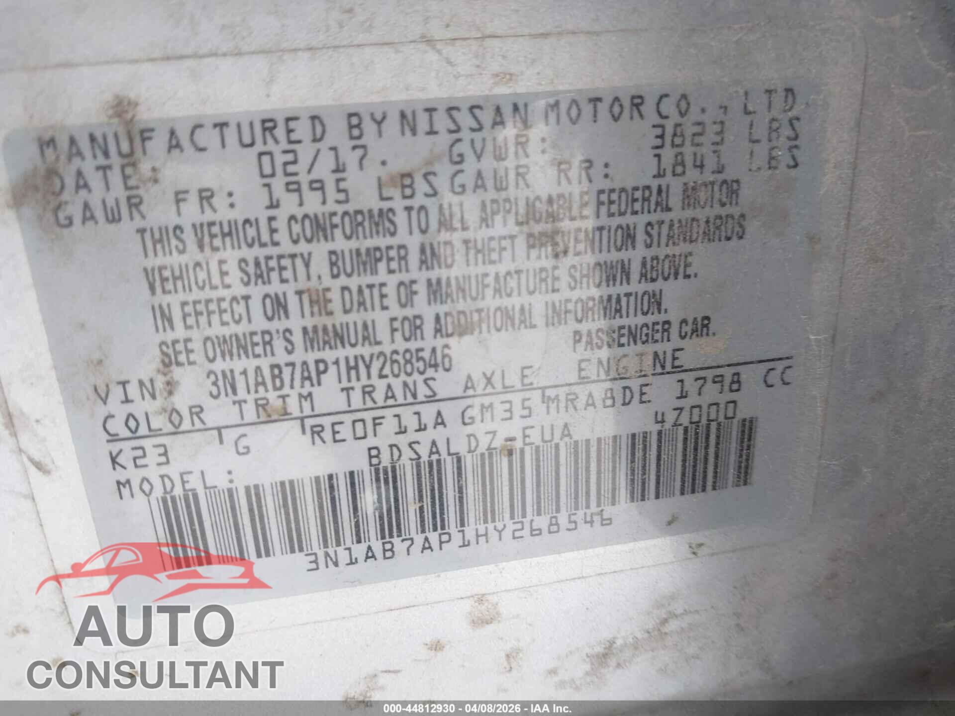 NISSAN SENTRA 2017 - 3N1AB7AP1HY268546